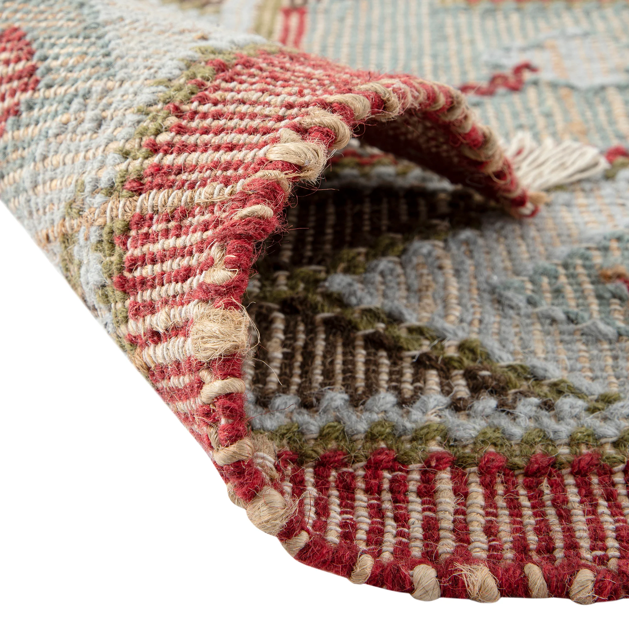Farah Kilim Traditional Handwoven Wool & Jute Deep Red Rug - Image 11