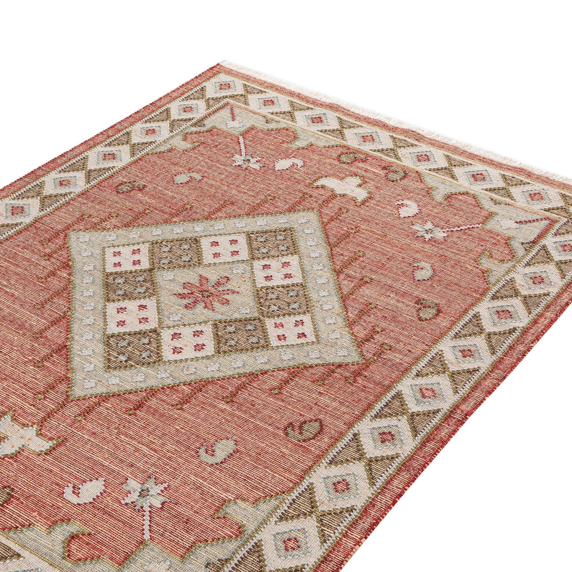 Farah Kilim Traditional Handwoven Wool & Jute Deep Red Rug - Image 5