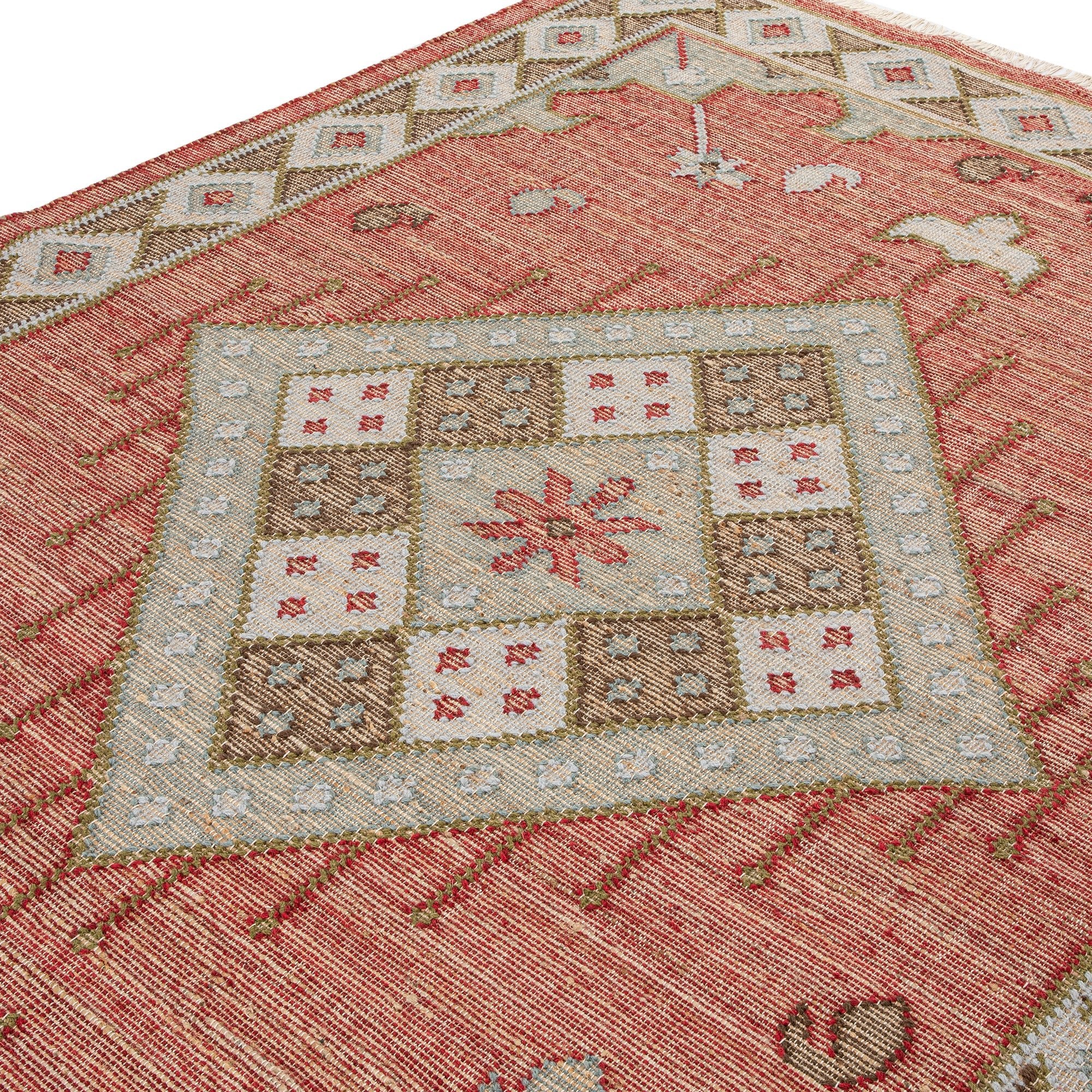 Farah Kilim Traditional Handwoven Wool & Jute Deep Red Rug - Image 8