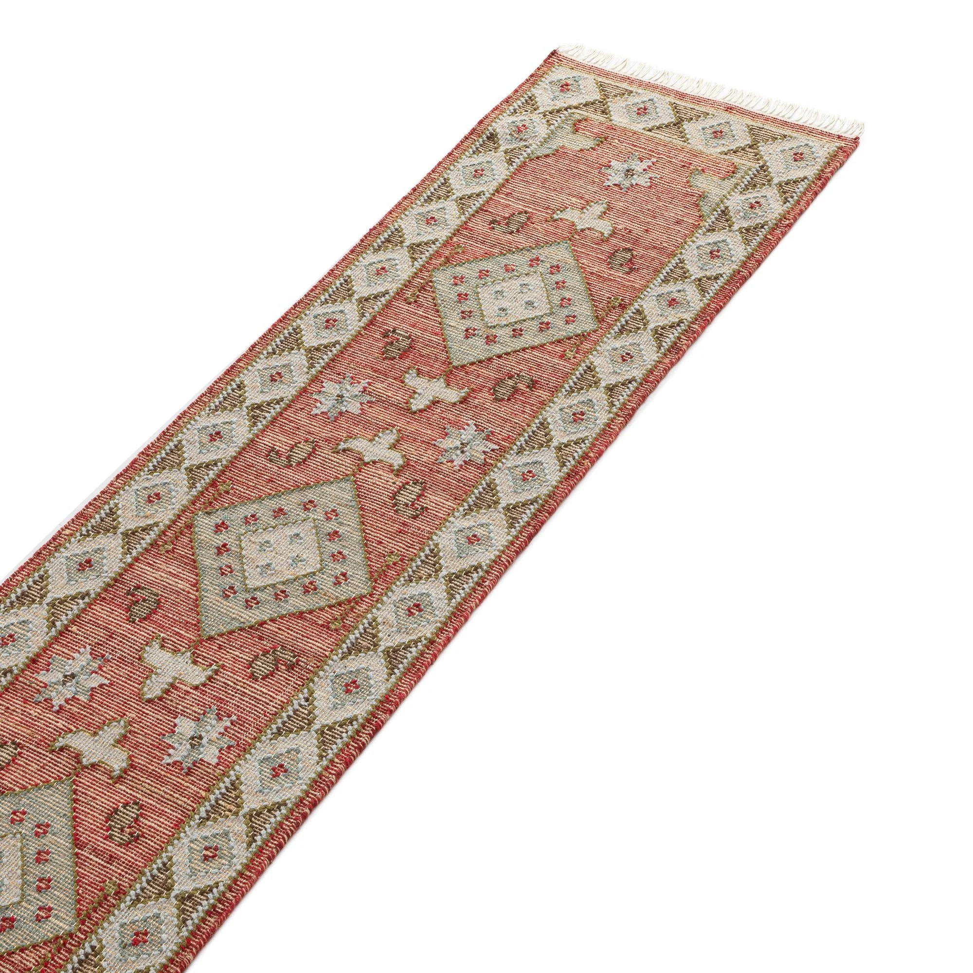 Farah Kilim Traditional Handwoven Wool & Jute Deep Red Runner - Image 2