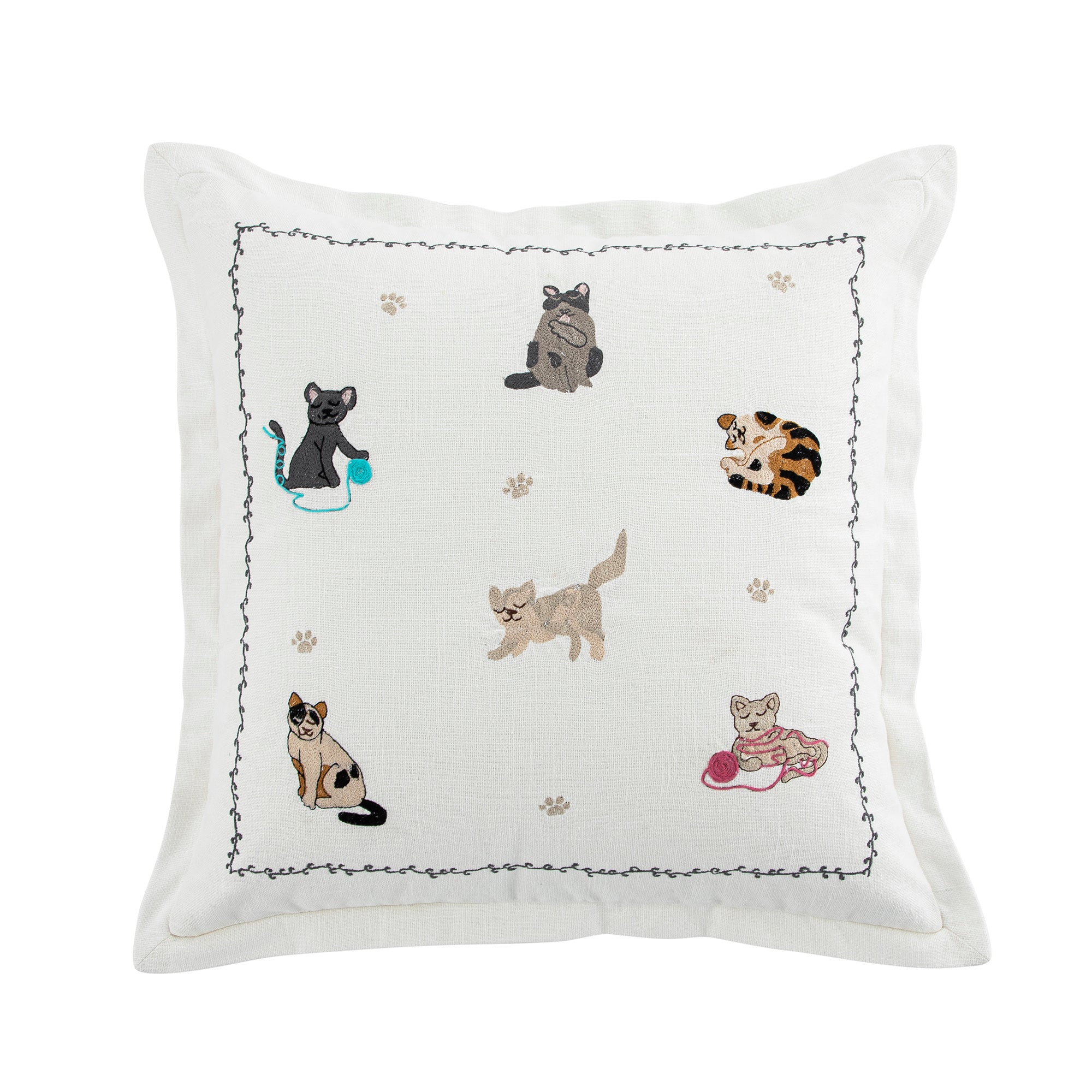 Whimsical Animals Feline Fine Hand Embroidered Cushion - Image 3