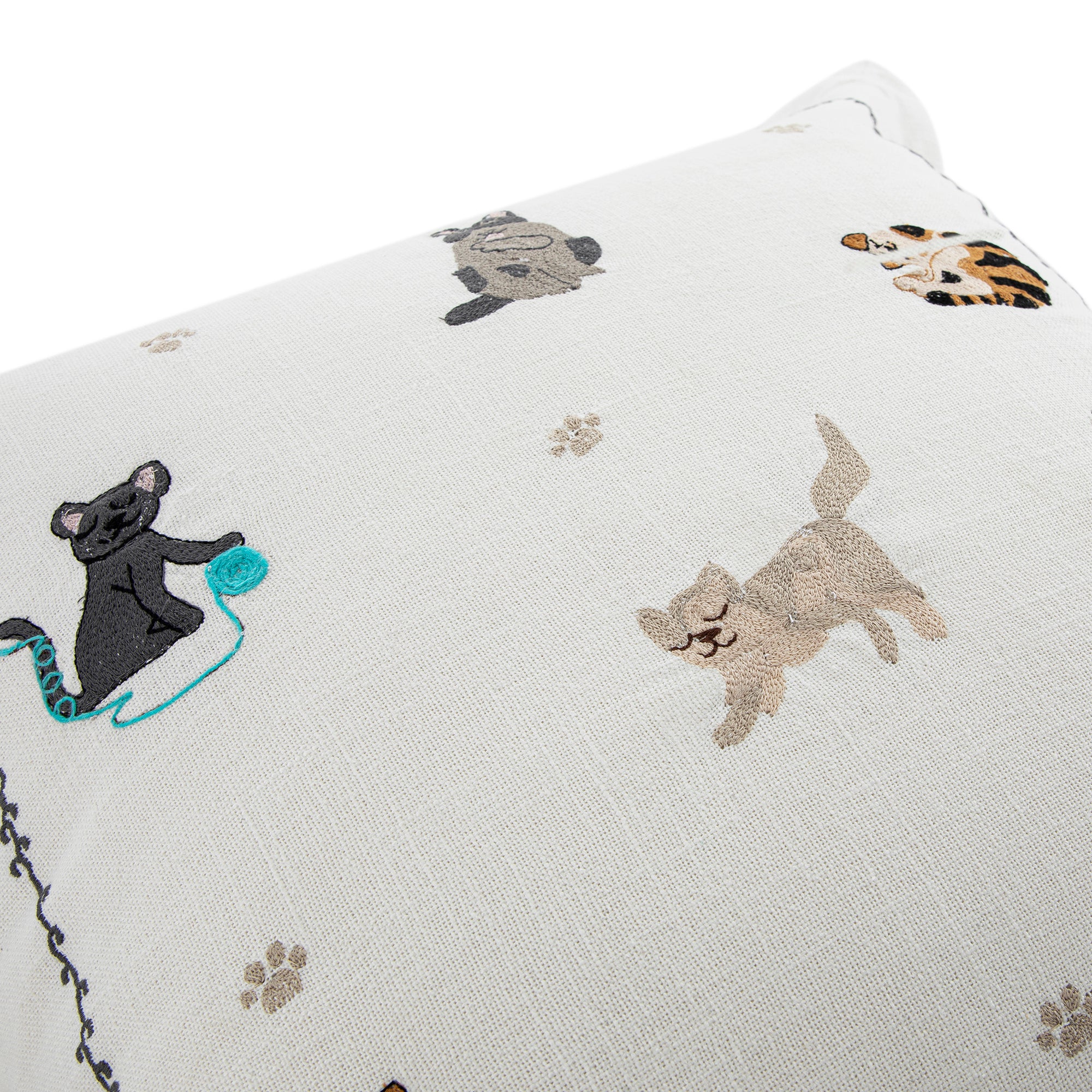 Whimsical Animals Feline Fine Hand Embroidered Cushion - Image 4
