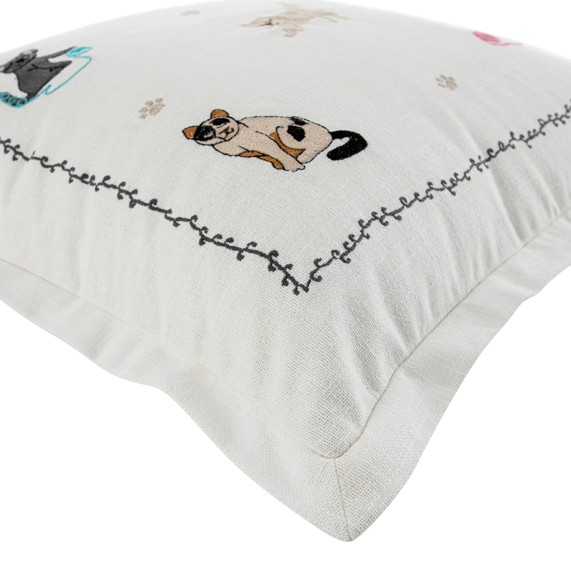 Whimsical Animals Feline Fine Hand Embroidered Cushion - Image 5