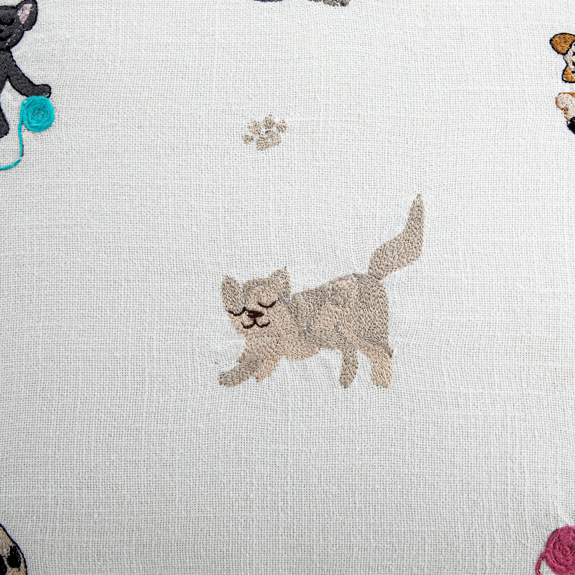 Whimsical Animals Feline Fine Hand Embroidered Cushion - Image 6