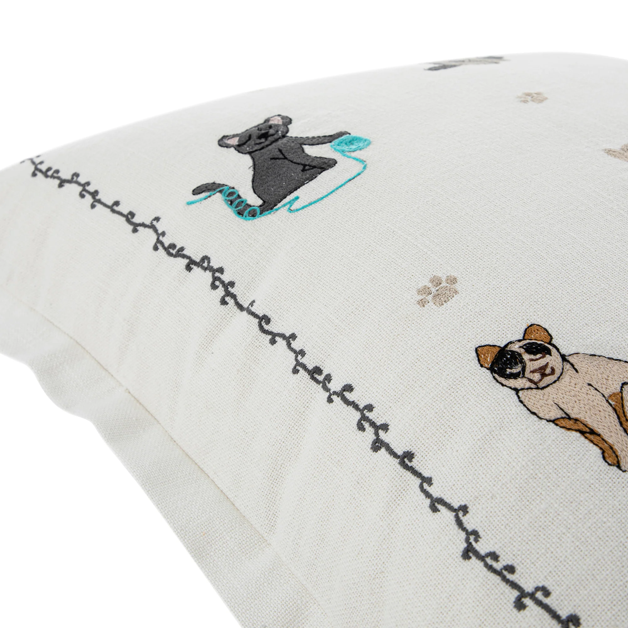 Whimsical Animals Feline Fine Hand Embroidered Cushion - Image 7