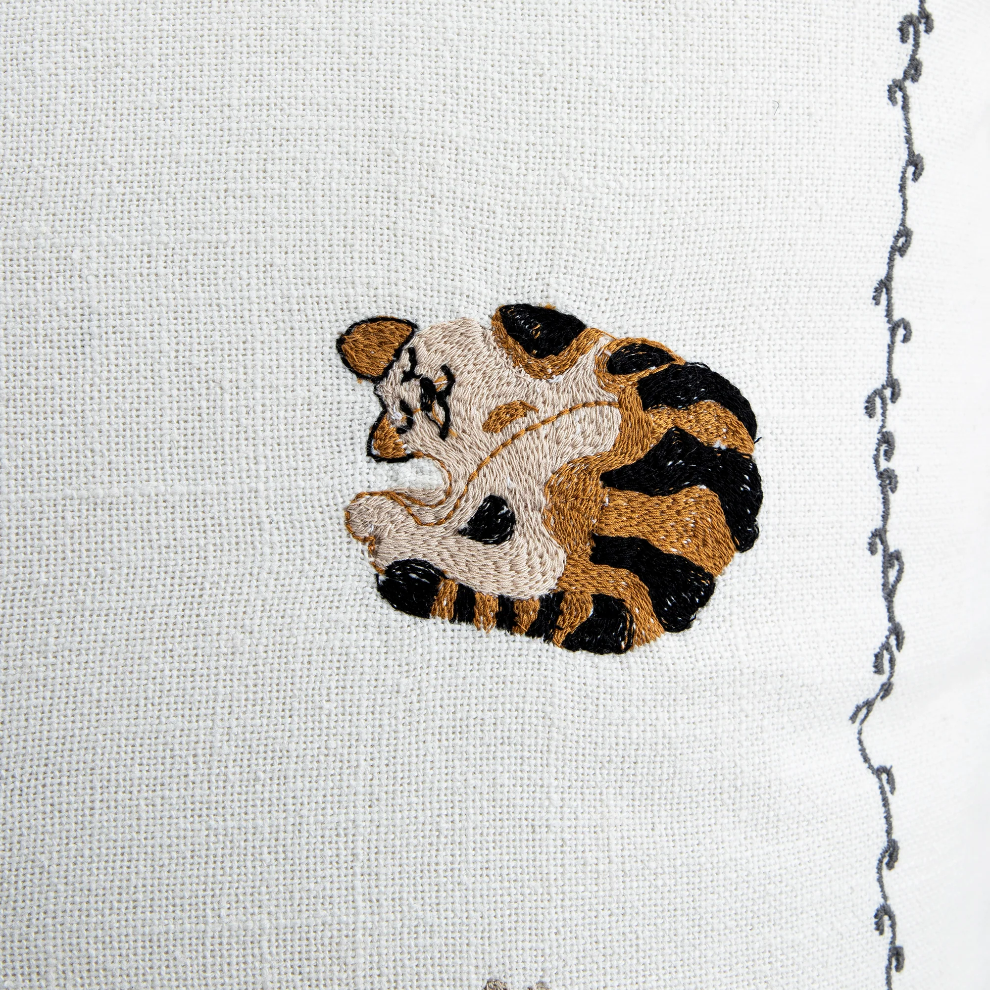 Whimsical Animals Feline Fine Hand Embroidered Cushion - Image 8