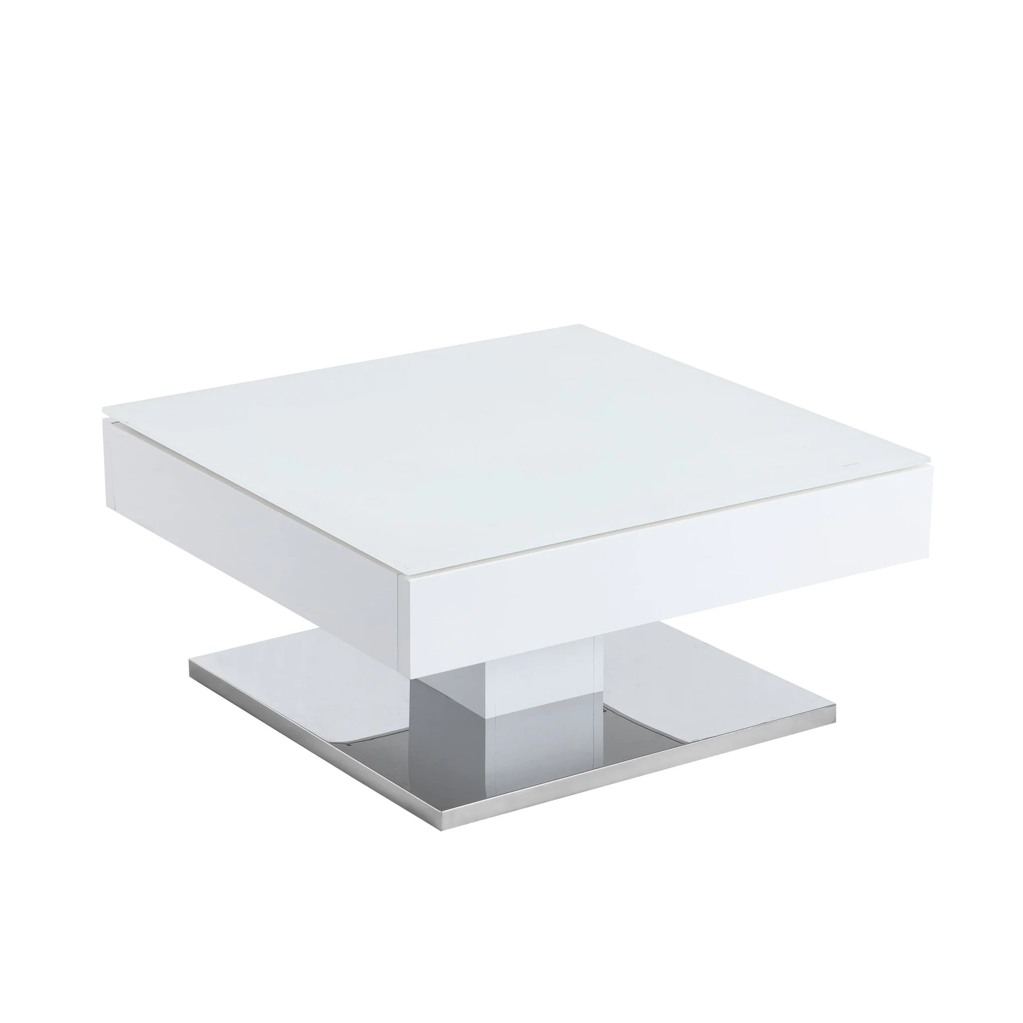 Finch White Swivel Frosted Glass Top Coffee Table with Stainless Steel Base - Image 4