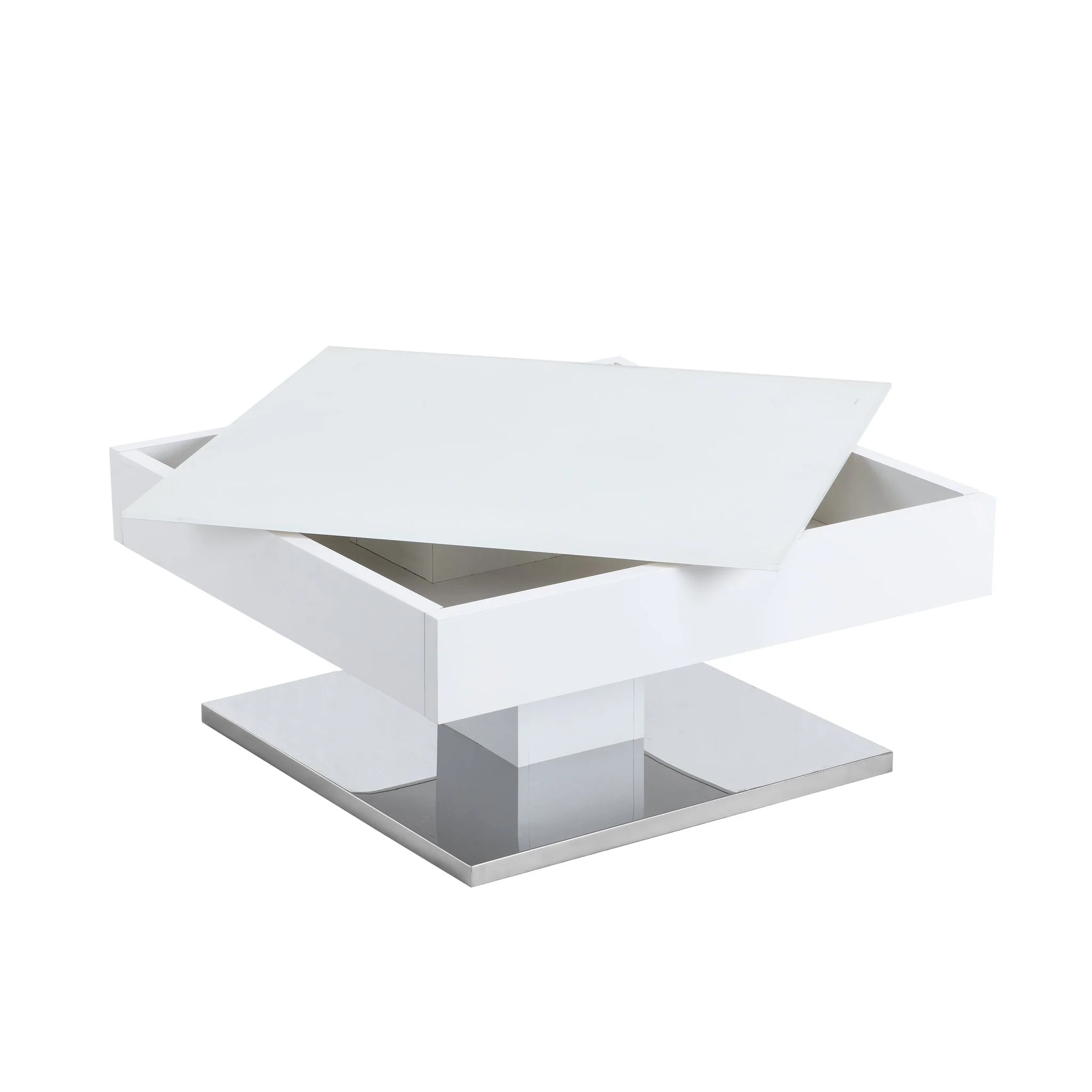 Finch White Swivel Frosted Glass Top Coffee Table with Stainless Steel Base - Image 6