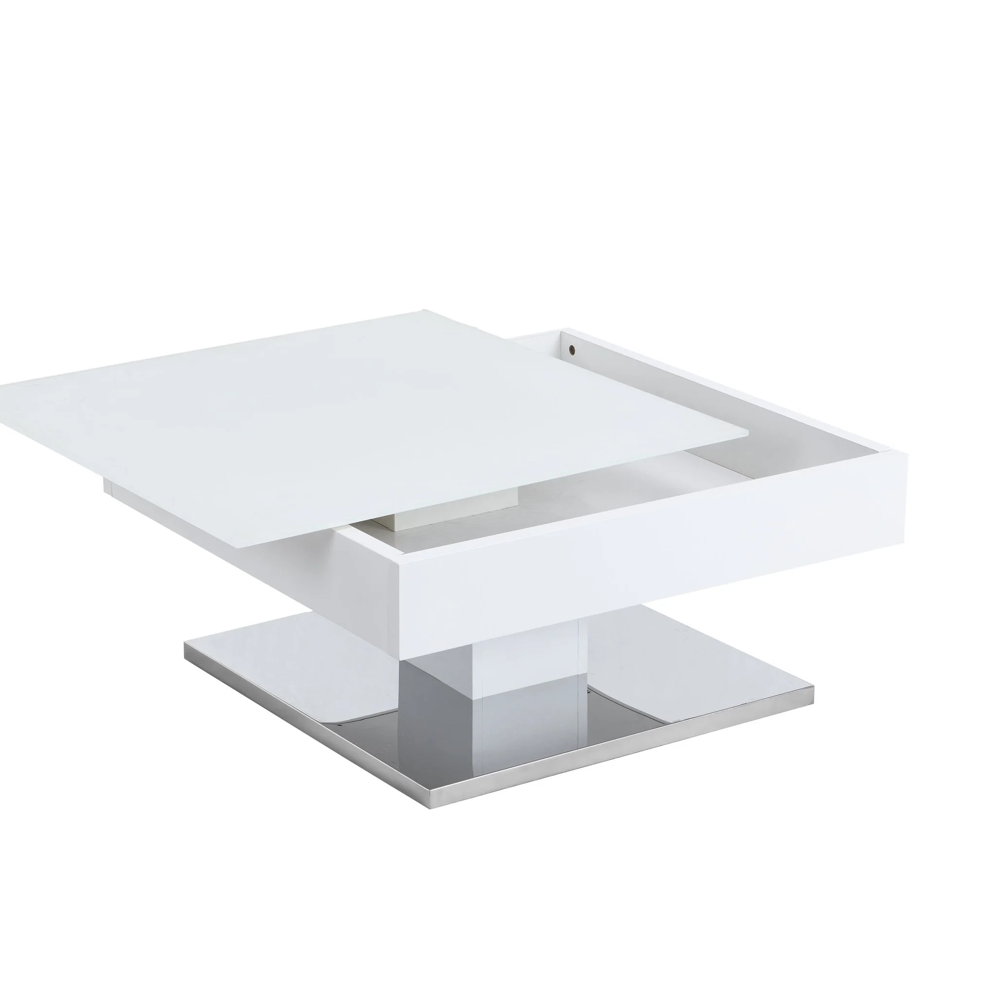 Finch White Swivel Frosted Glass Top Coffee Table with Stainless Steel Base - Image 9