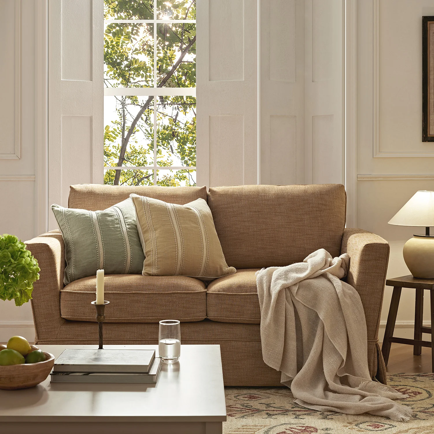 Fitz Skirted 2-Seater Sofa, Apricot Linen Blend - Image 2