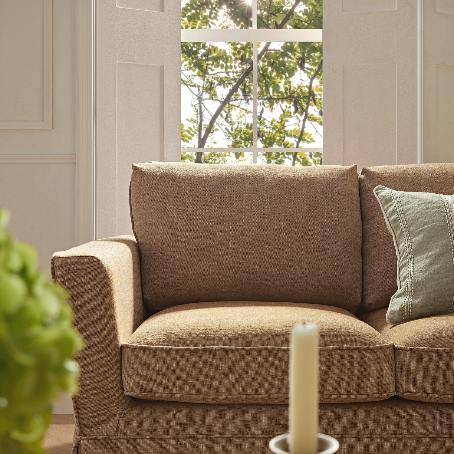 Fitz Skirted 2-Seater Sofa, Apricot Linen Blend - Image 3