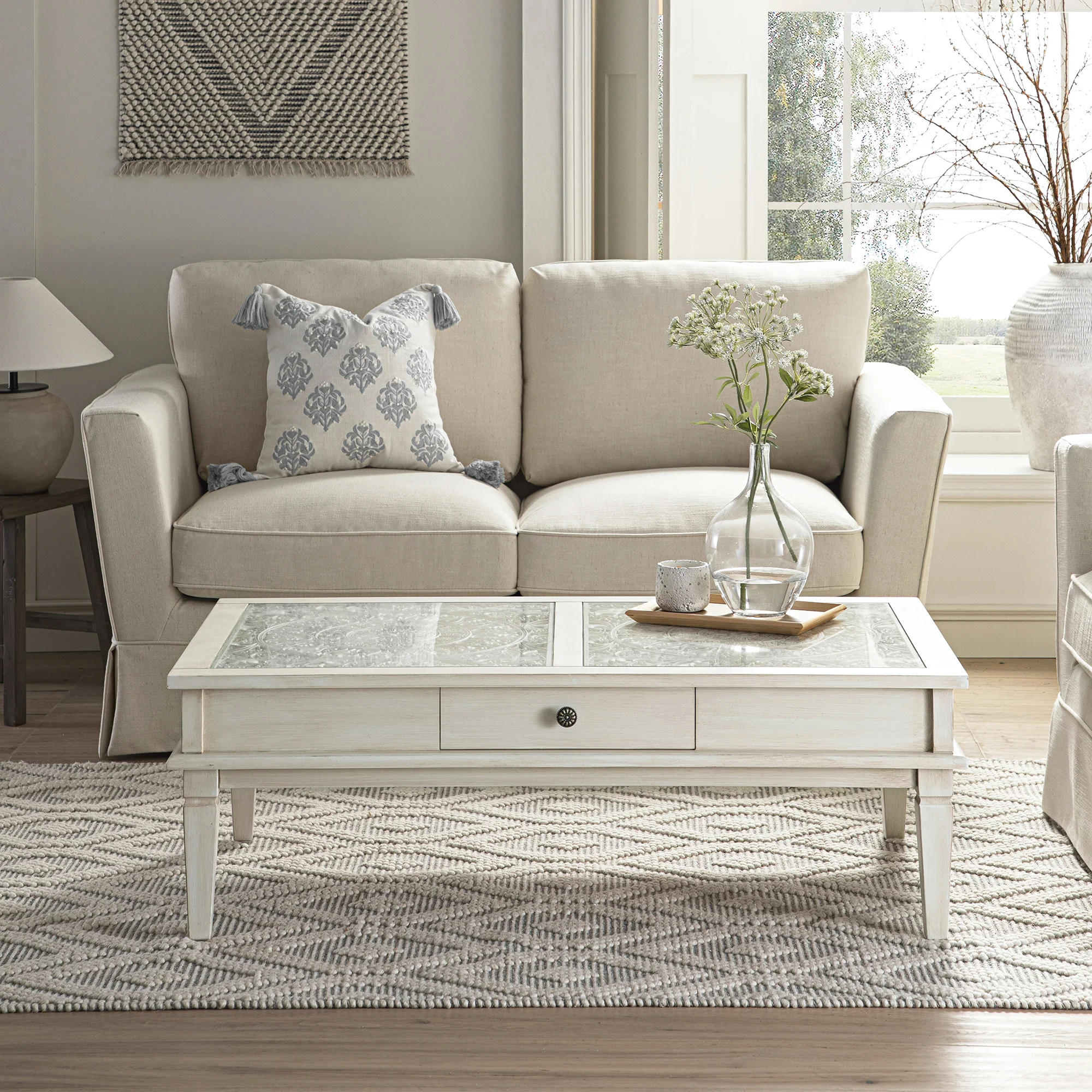 Fitz Skirted 2-Seater Sofa, Oatmeal Linen Blend - Image 2