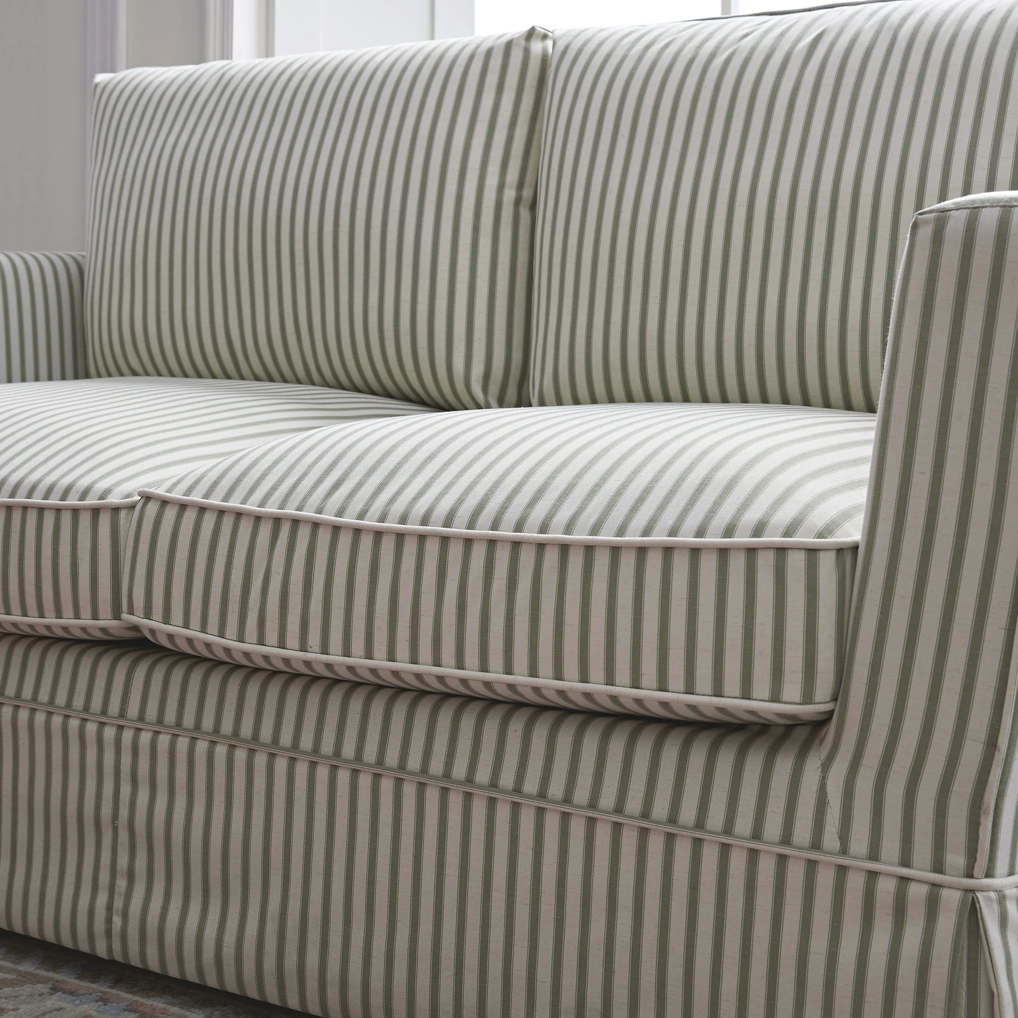 Fitz Skirted 2-Seater Sofa, Sage Striped Linen Blend - Image 4