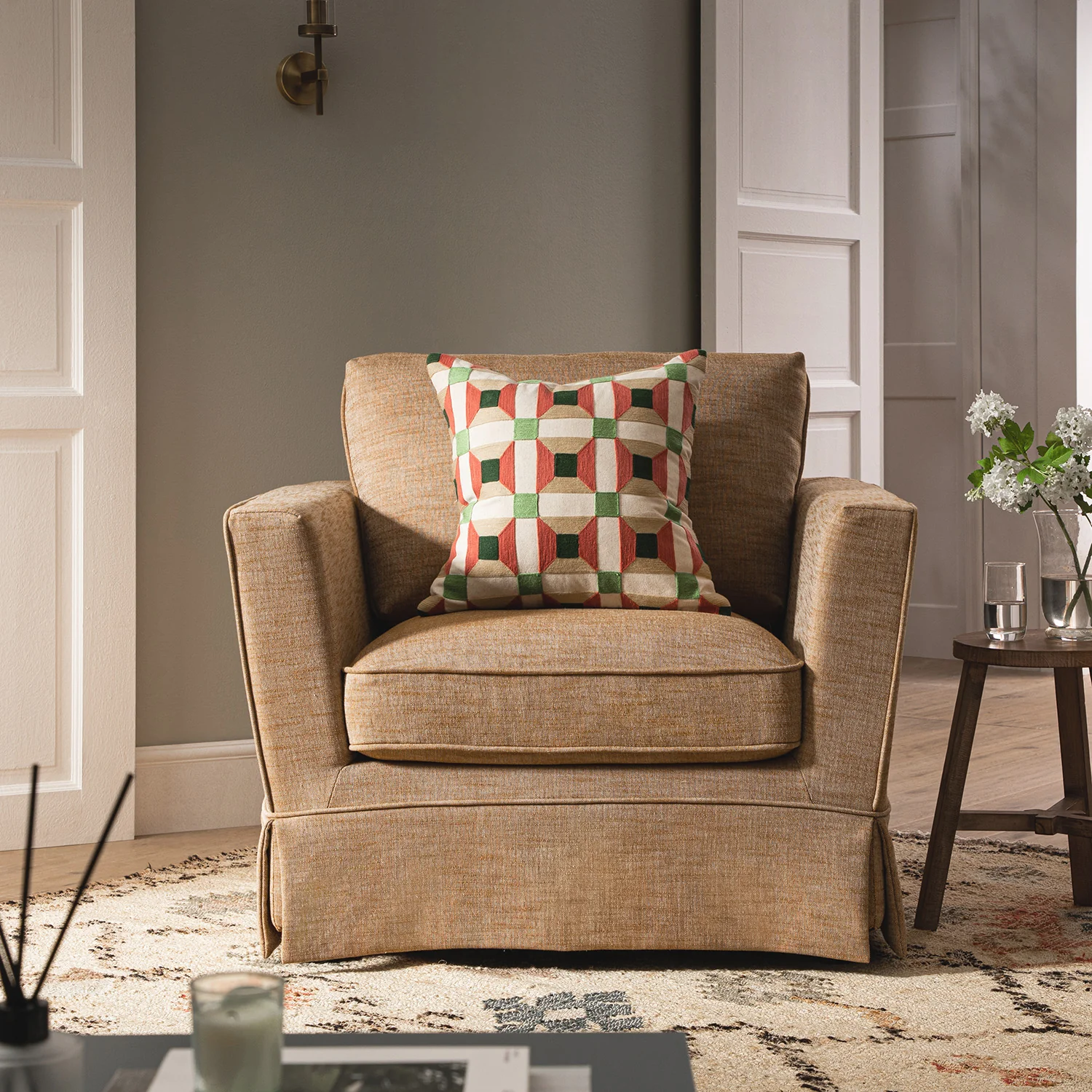 Fitz Skirted Armchair, Apricot Linen Blend - Image 2