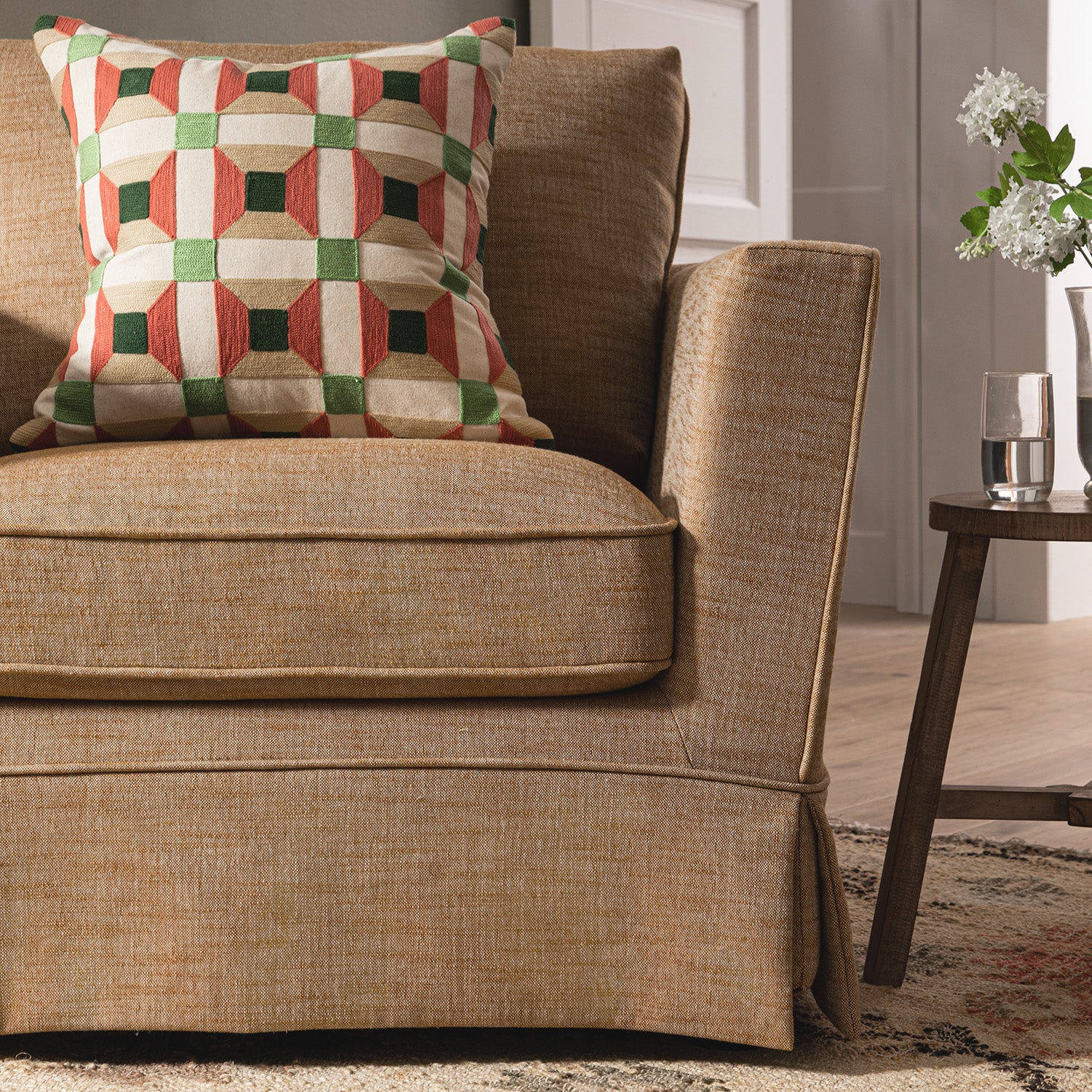 Fitz Skirted Armchair, Apricot Linen Blend - Image 4