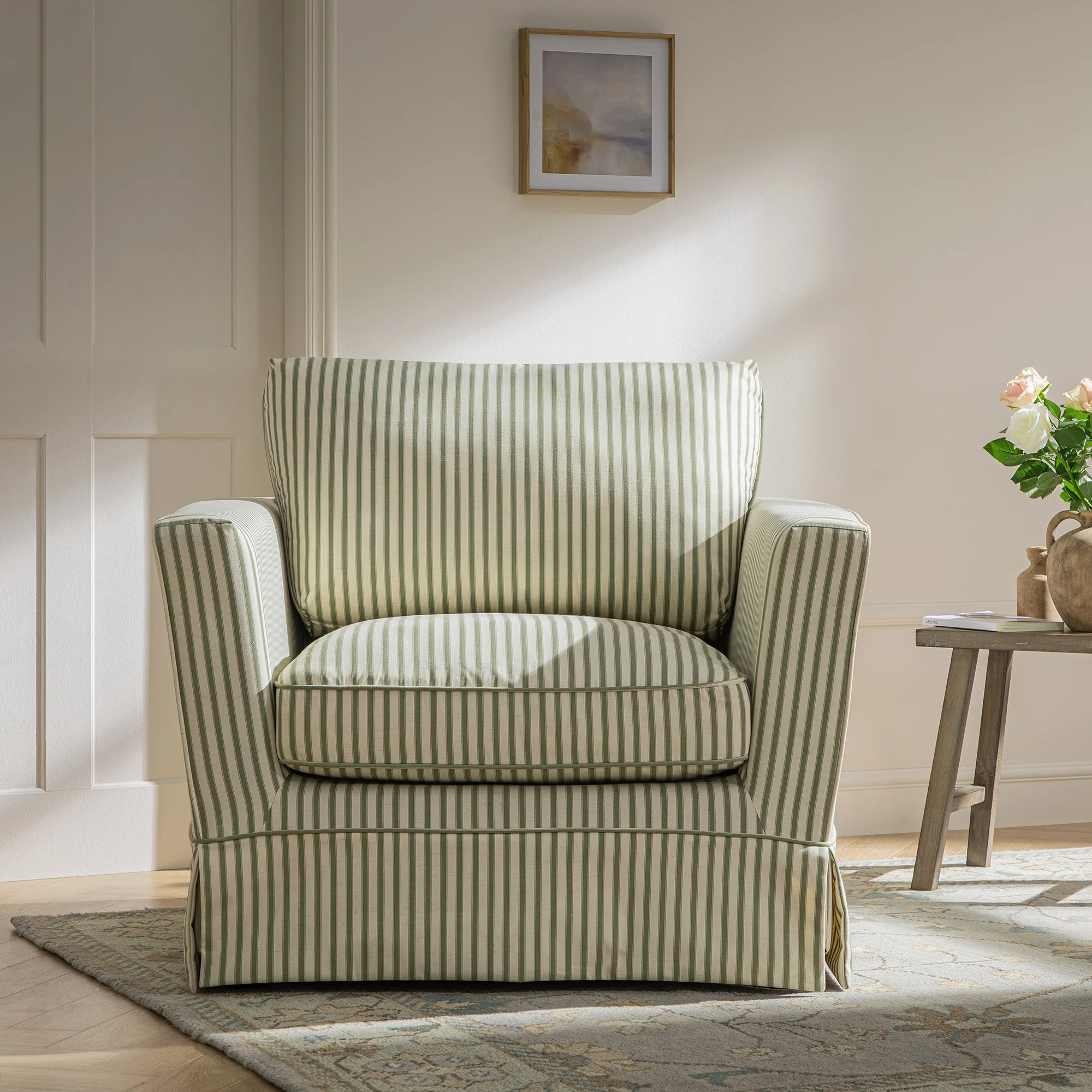 Fitz Skirted Armchair, Sage Striped Linen Blend - Image 2