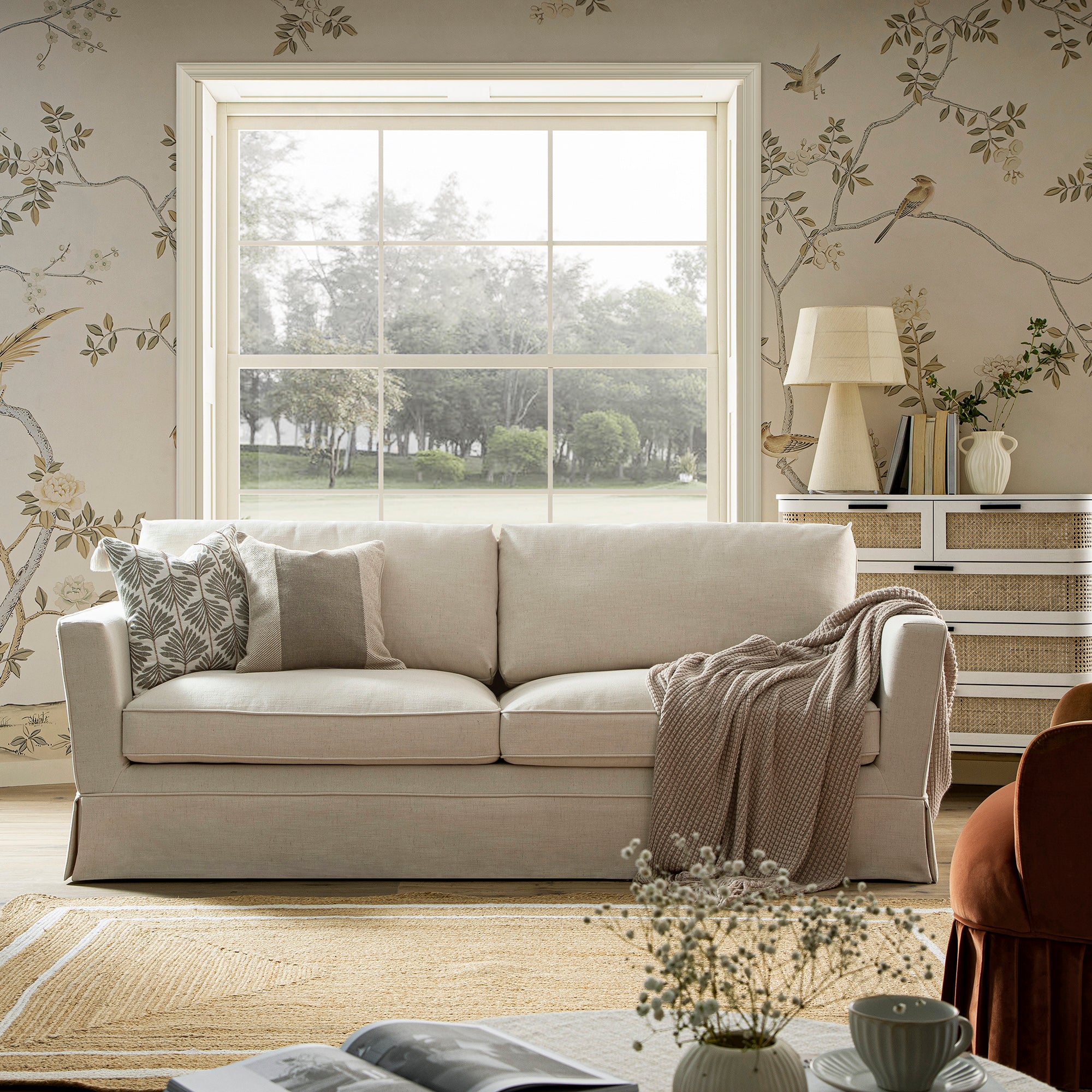 Fitz Skirted Large 3-Seater Sofa, Oatmeal Linen Blend - Image 2