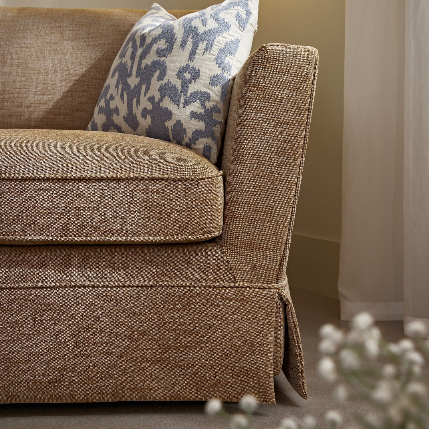 Fitz Skirted Loveseat, Apricot Linen Blend - Image 5