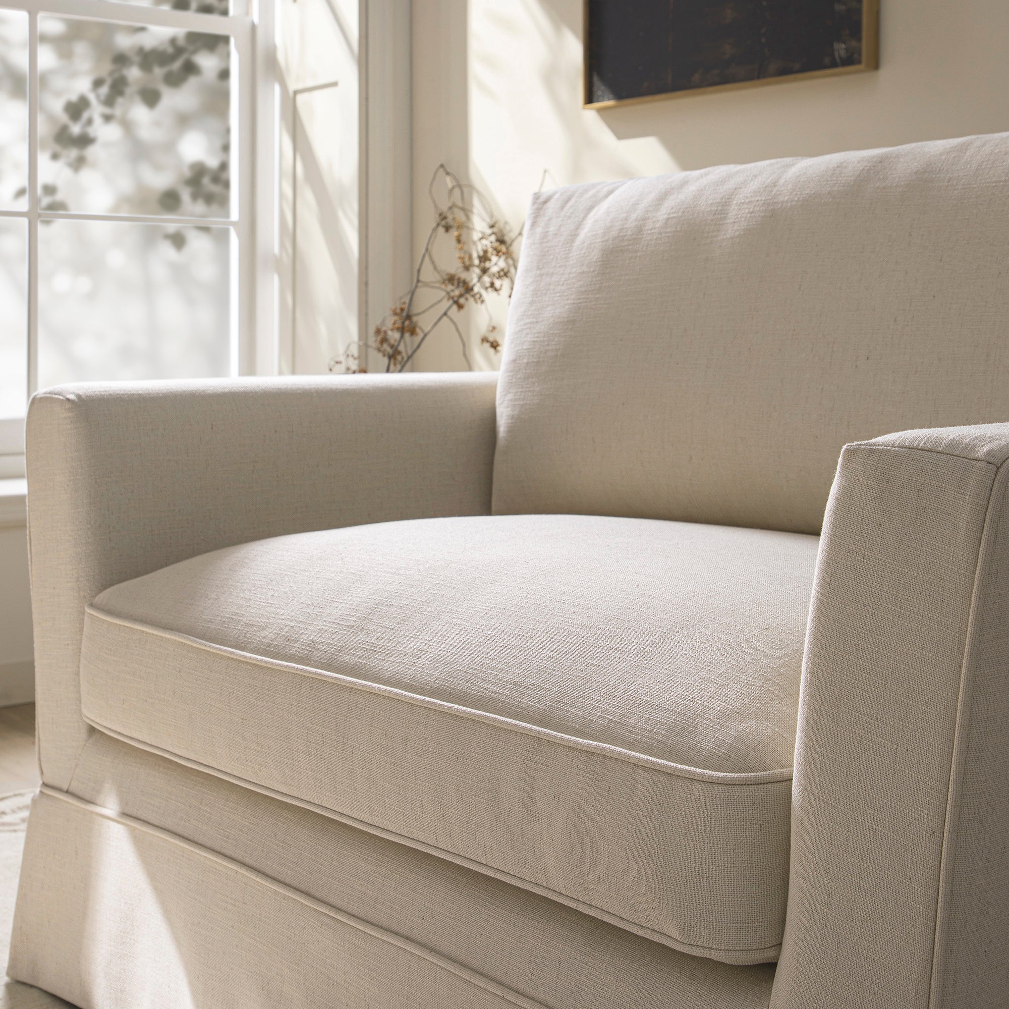 Fitz Skirted Loveseat, Oatmeal Linen Blend - Image 4