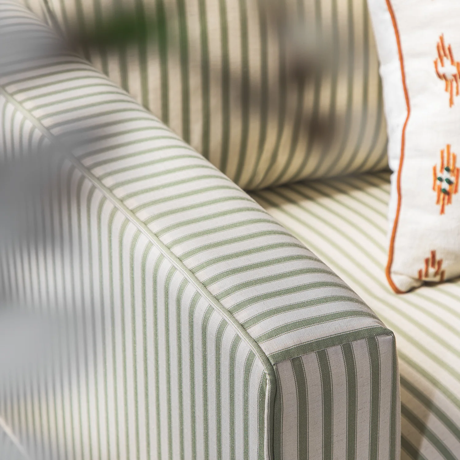 Fitz Skirted Loveseat, Sage Striped Linen Blend - Image 7