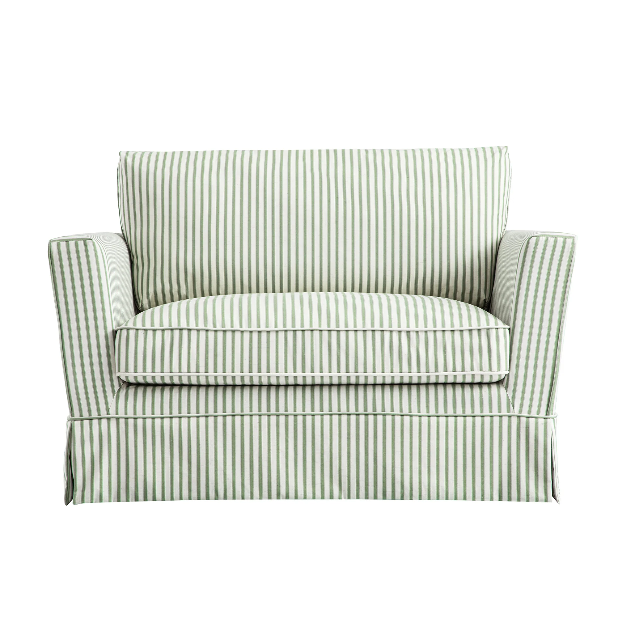 Fitz Skirted Loveseat, Sage Striped Linen Blend - Image 8