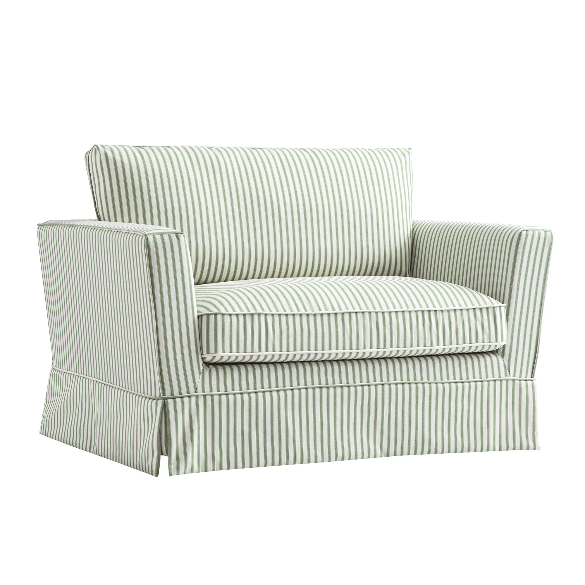 Fitz Skirted Loveseat, Sage Striped Linen Blend - Image 9