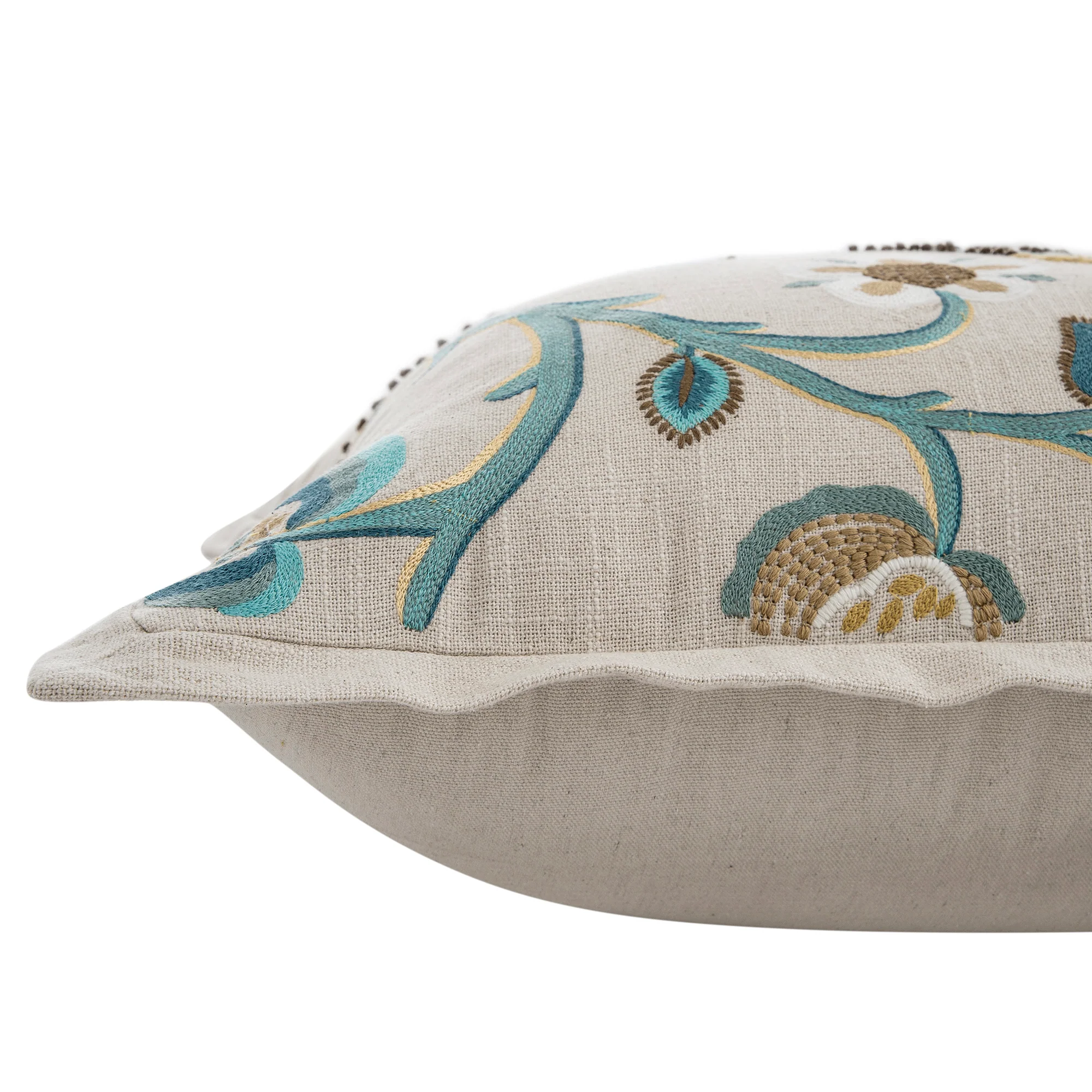 Flora & Fauna Hand Embroidered Azure Bloom Cushion - Image 4