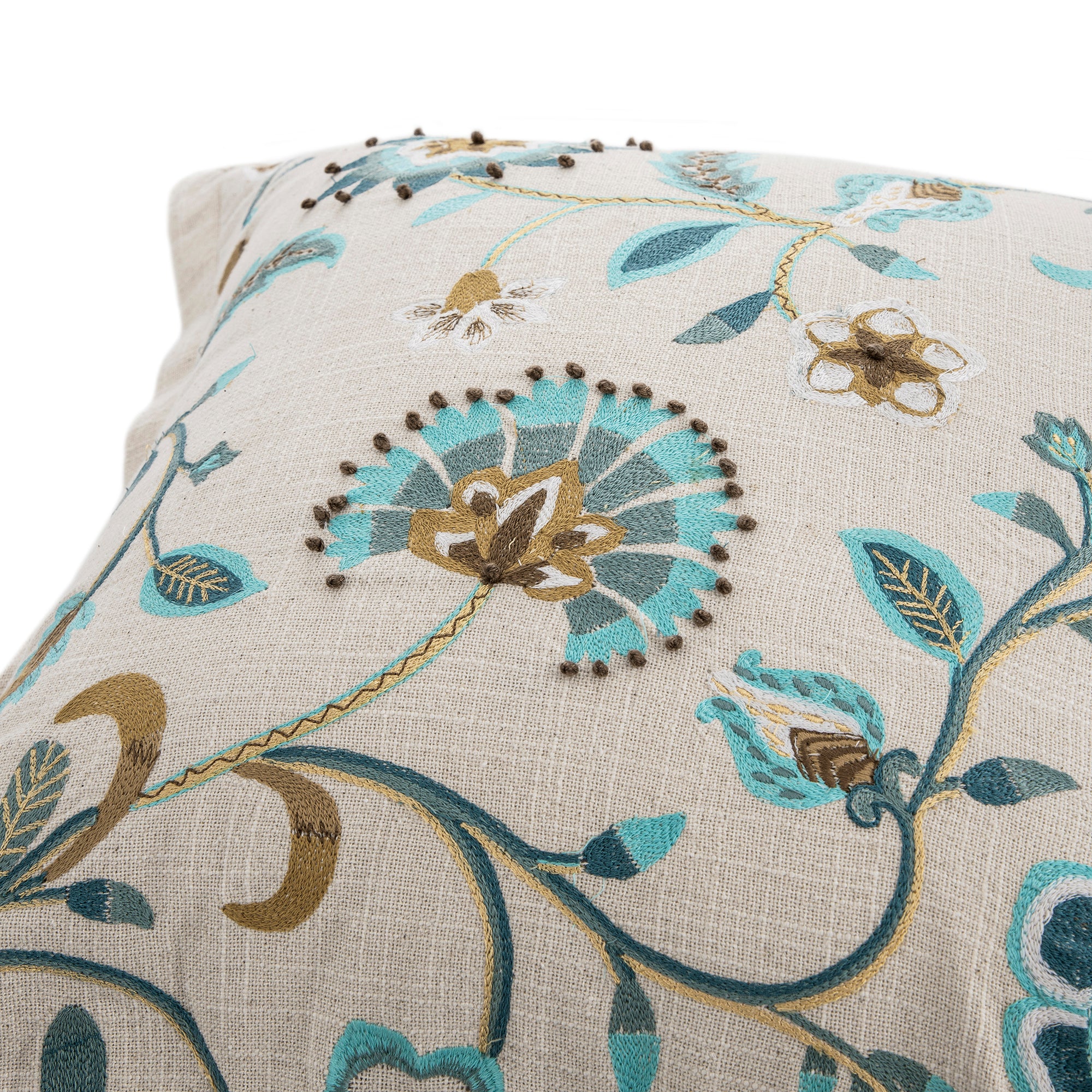 Flora & Fauna Hand Embroidered Azure Fantasy Cushion - Image 5