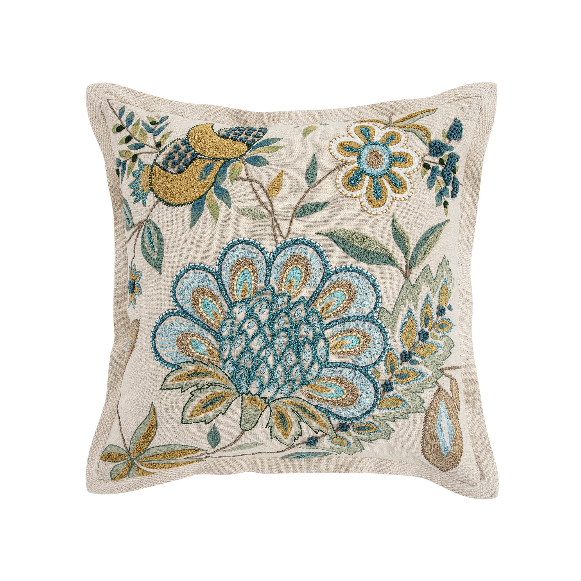 Flora & Fauna Hand Embroidered Azure Wonder Cushion - Image 6