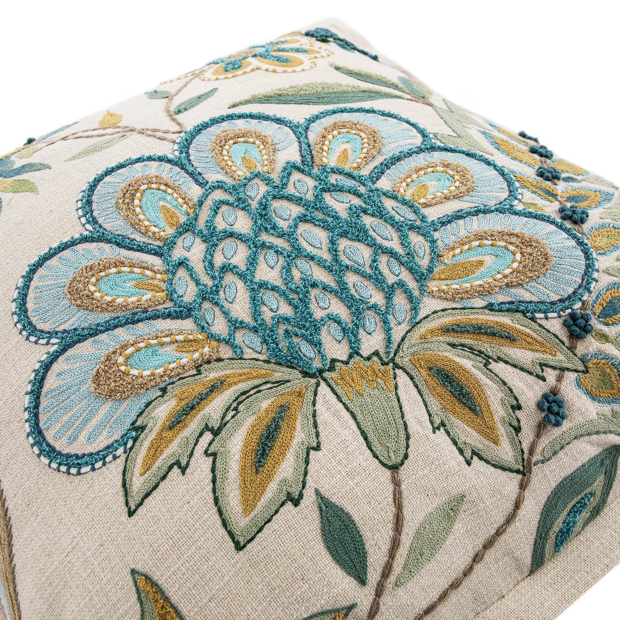 Flora & Fauna Hand Embroidered Azure Wonder Cushion - Image 7