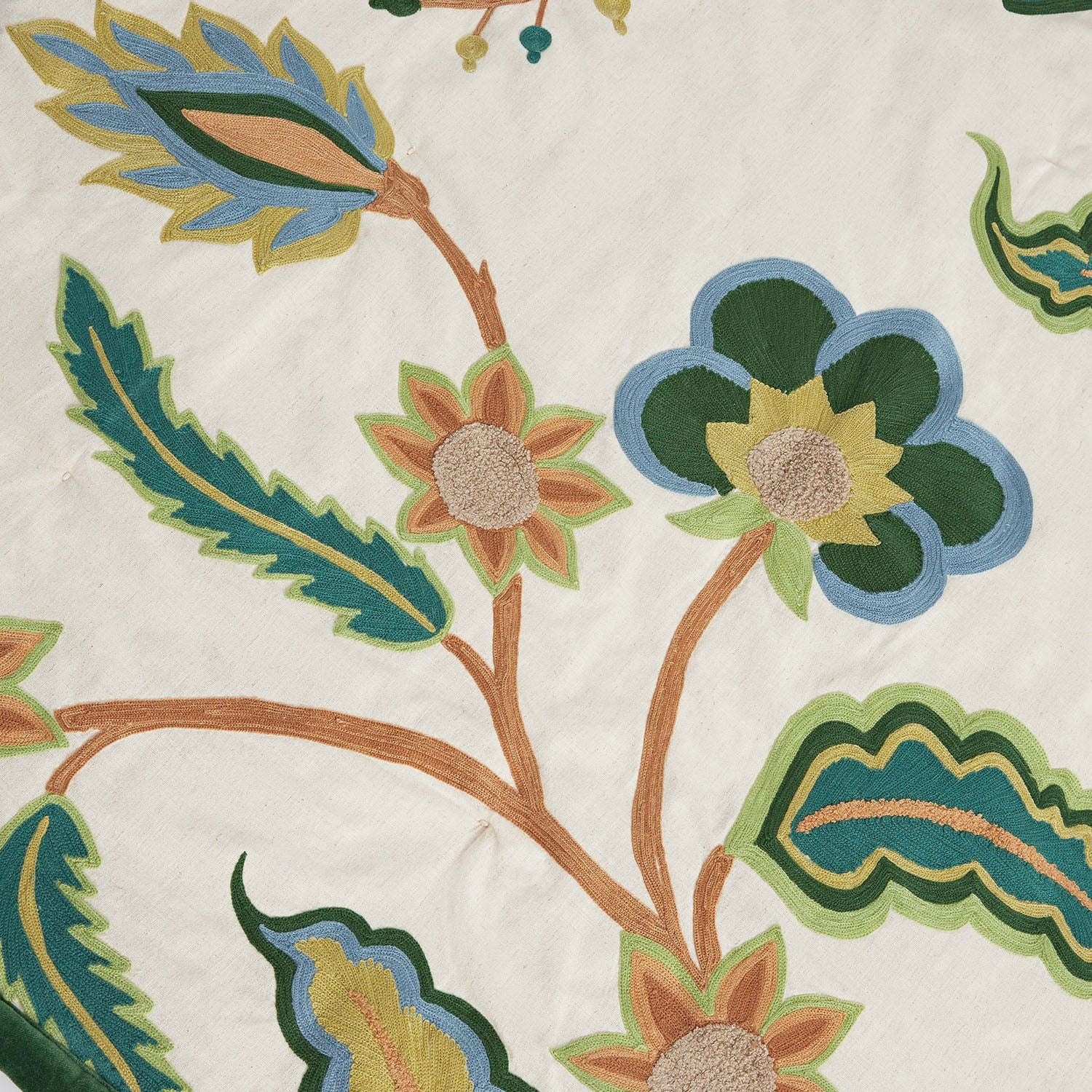 Flora & Fauna Jacobean Floral Embroidered Quilted Cotton Bedspread - Image 6