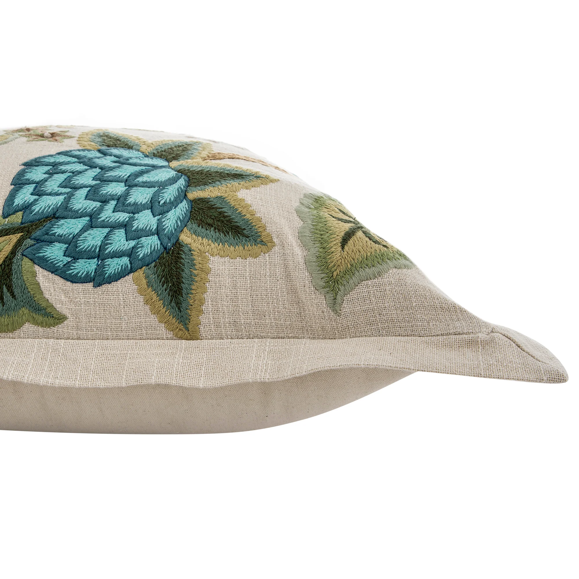 Flora & Fauna Hand Embroidered Jacobean Pomegranate Cushion - Image 4