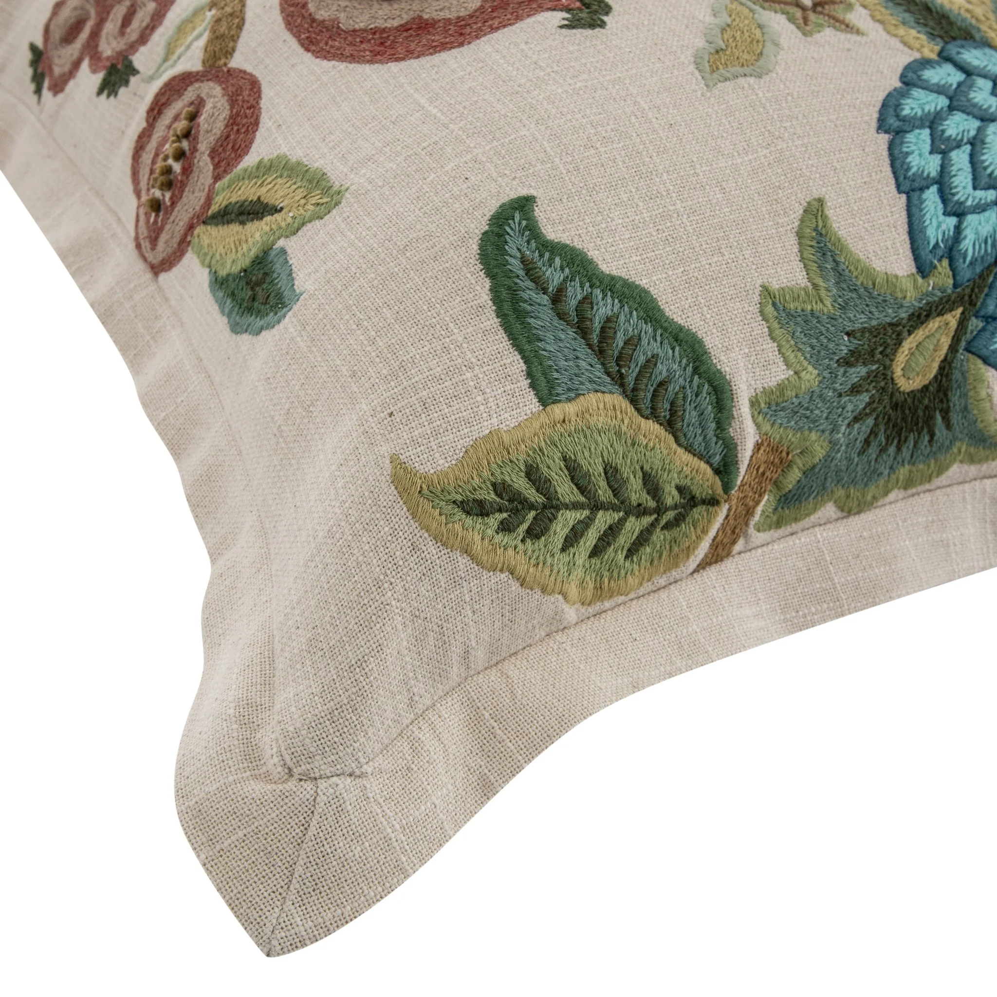 Flora & Fauna Hand Embroidered Jacobean Pomegranate Cushion - Image 5