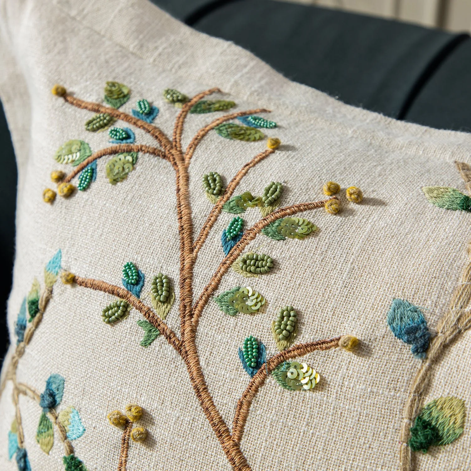 Flora & Fauna Hand Embroidered Songbird Cushion - Image 4