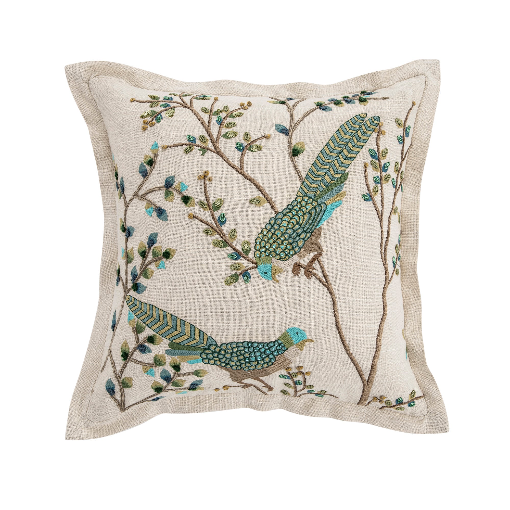 Flora & Fauna Hand Embroidered Songbird Cushion - Image 6