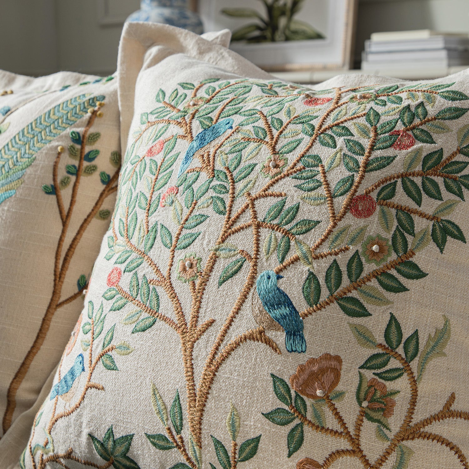 Flora & Fauna Hand Embroidered Tree Of Life Cushion - Image 3