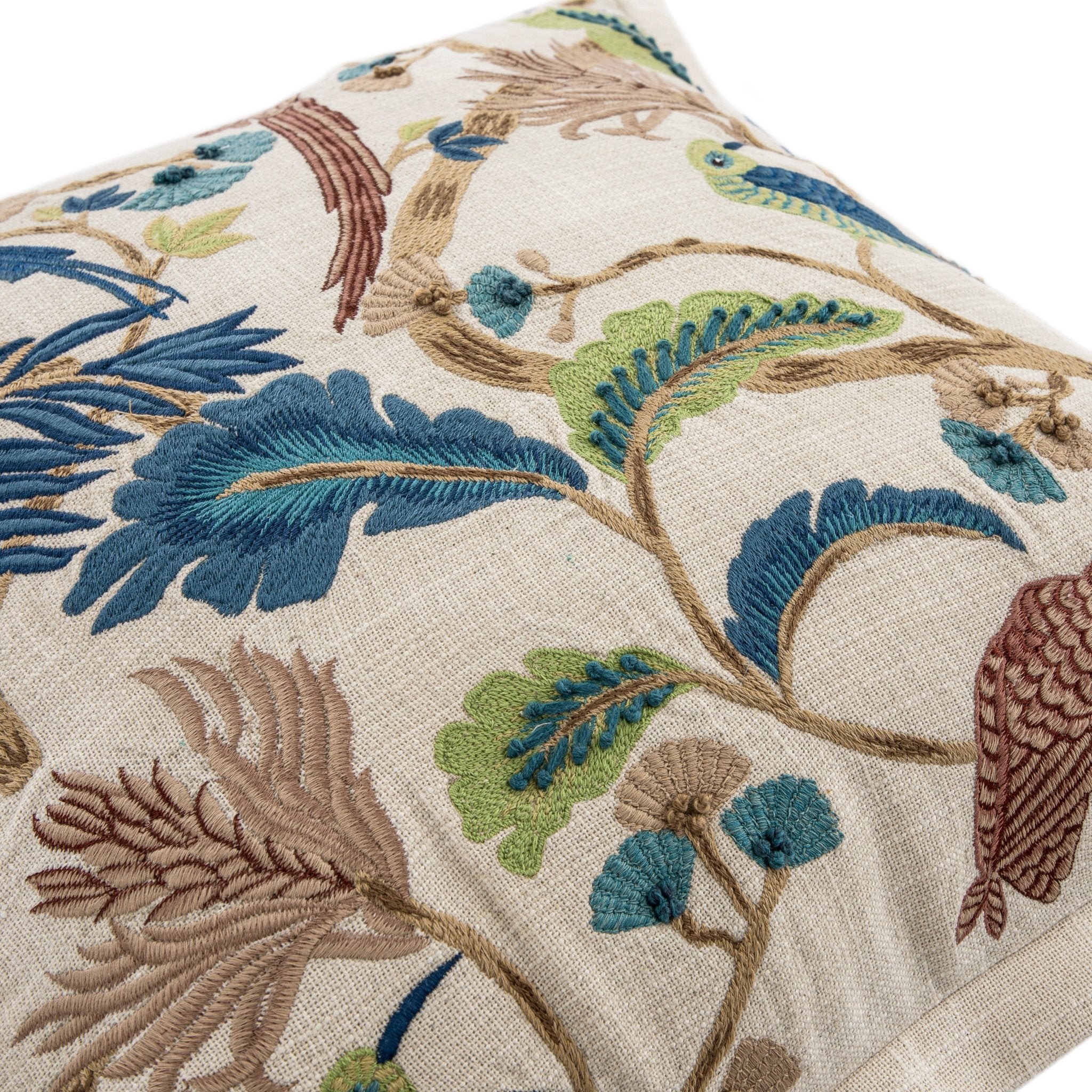 Flora & Fauna Hand Embroidered Tropical Bird Garden Cushion - Image 3