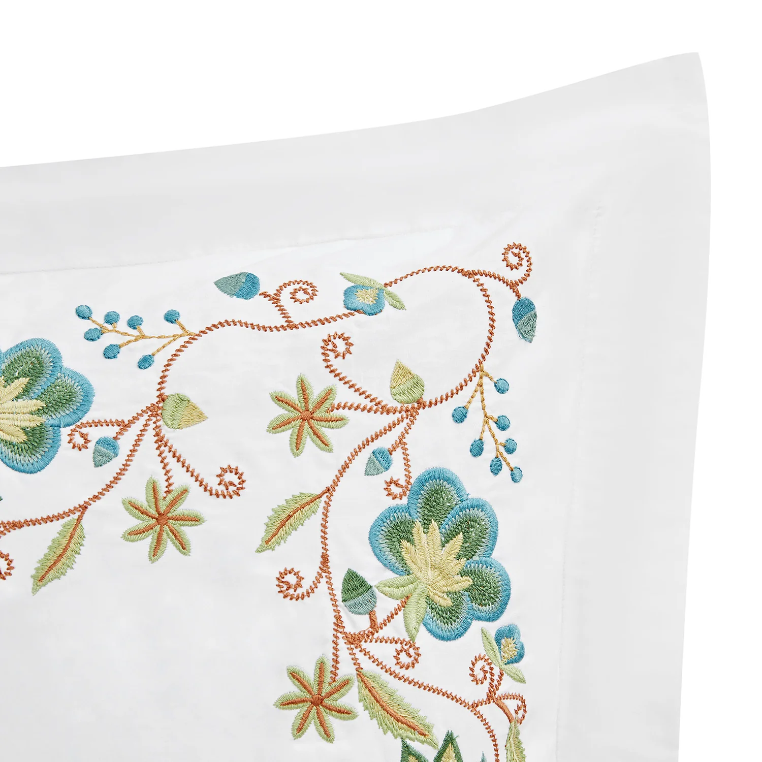 Flora & Fauna White Jacobean Floral Embroidered 300 Thread Count Cotton Percale Continental Square Pillowcases - Pair - Image 3