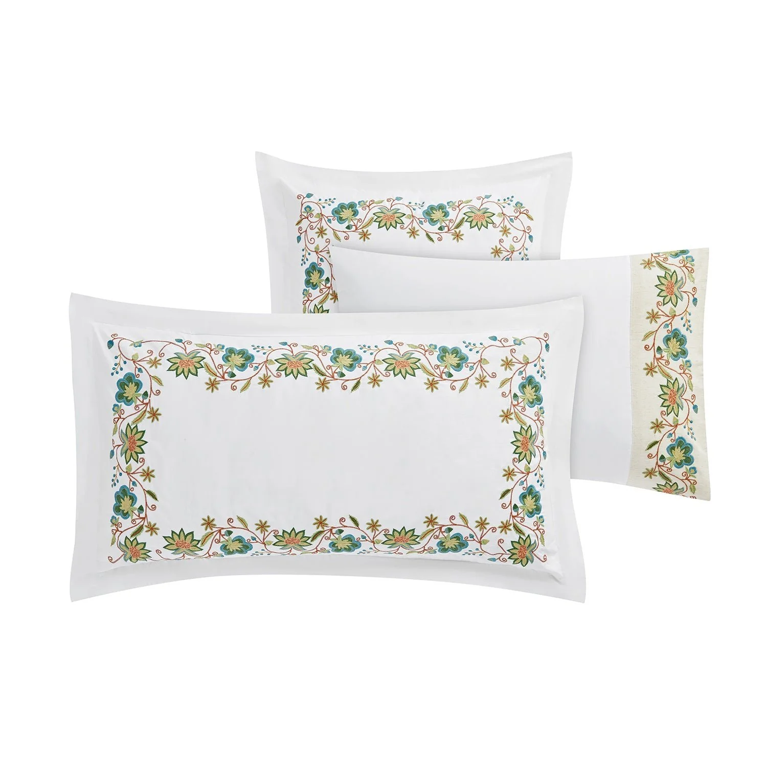 Flora & Fauna White Jacobean Floral Embroidered 300 Thread Count Cotton Percale Regular Pillowcases - Pair - Image 3