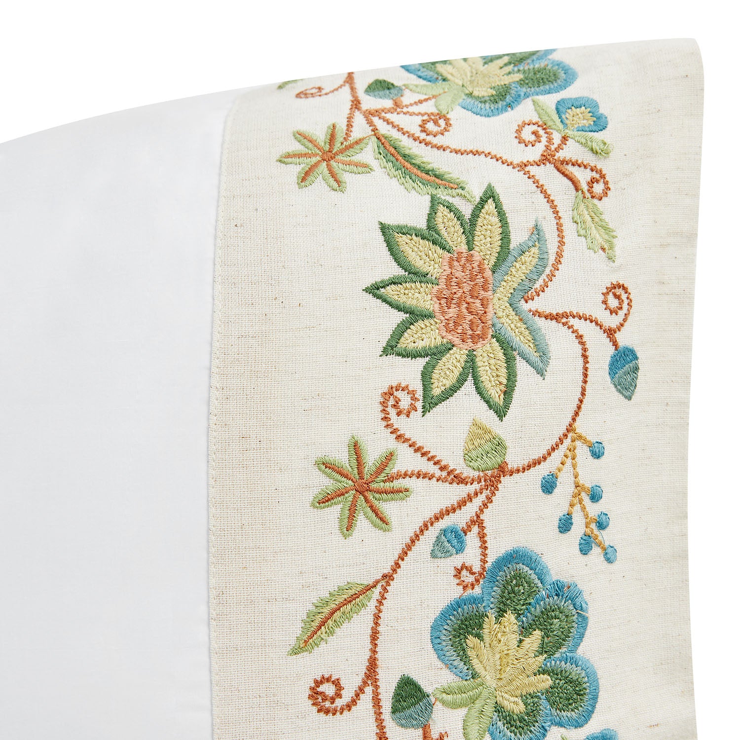 Flora & Fauna White Jacobean Floral Embroidered 300 Thread Count Cotton Percale Regular Pillowcases - Pair - Image 4