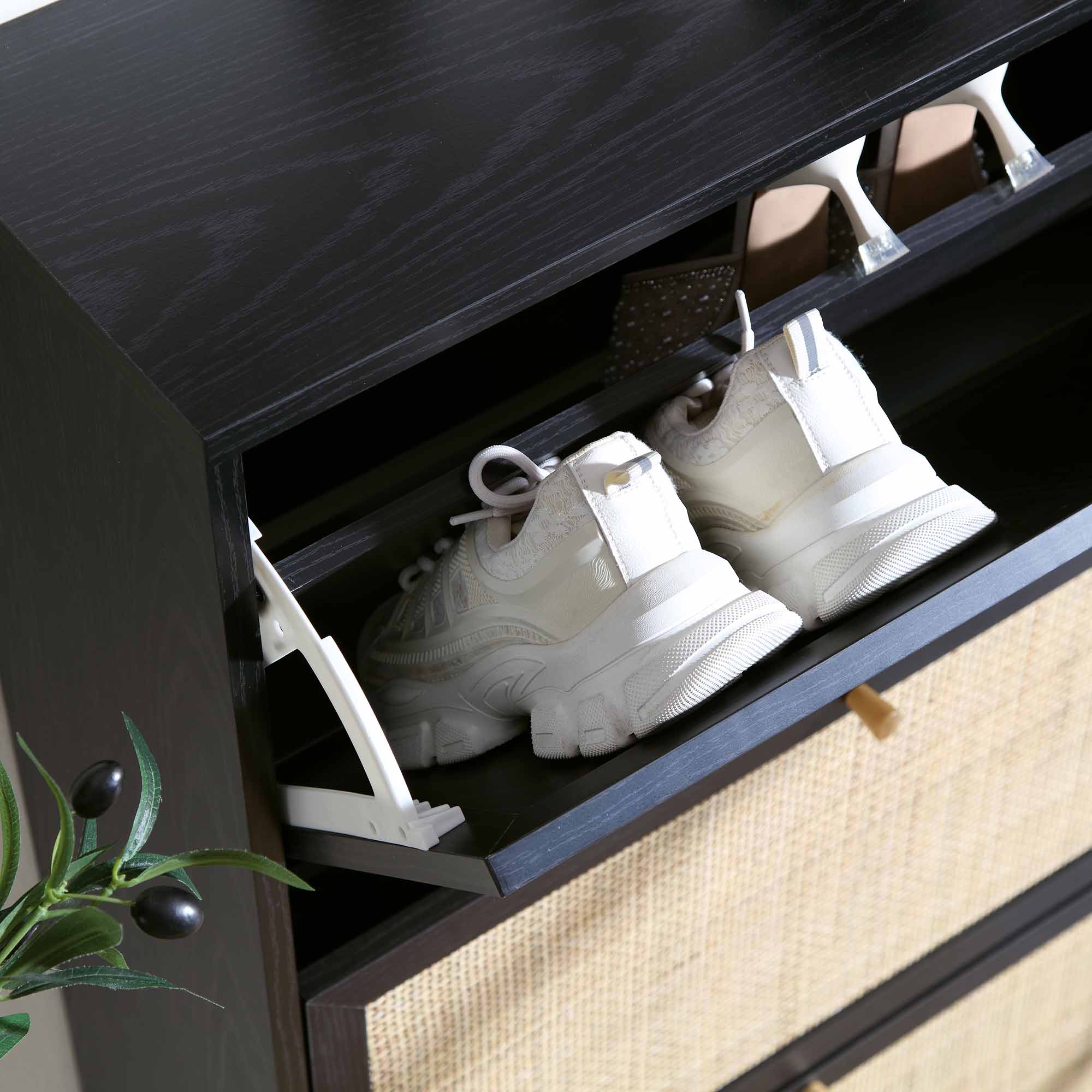 Frances Rattan 3 Tier Shoe Storage Cabinet, Black - Image 10