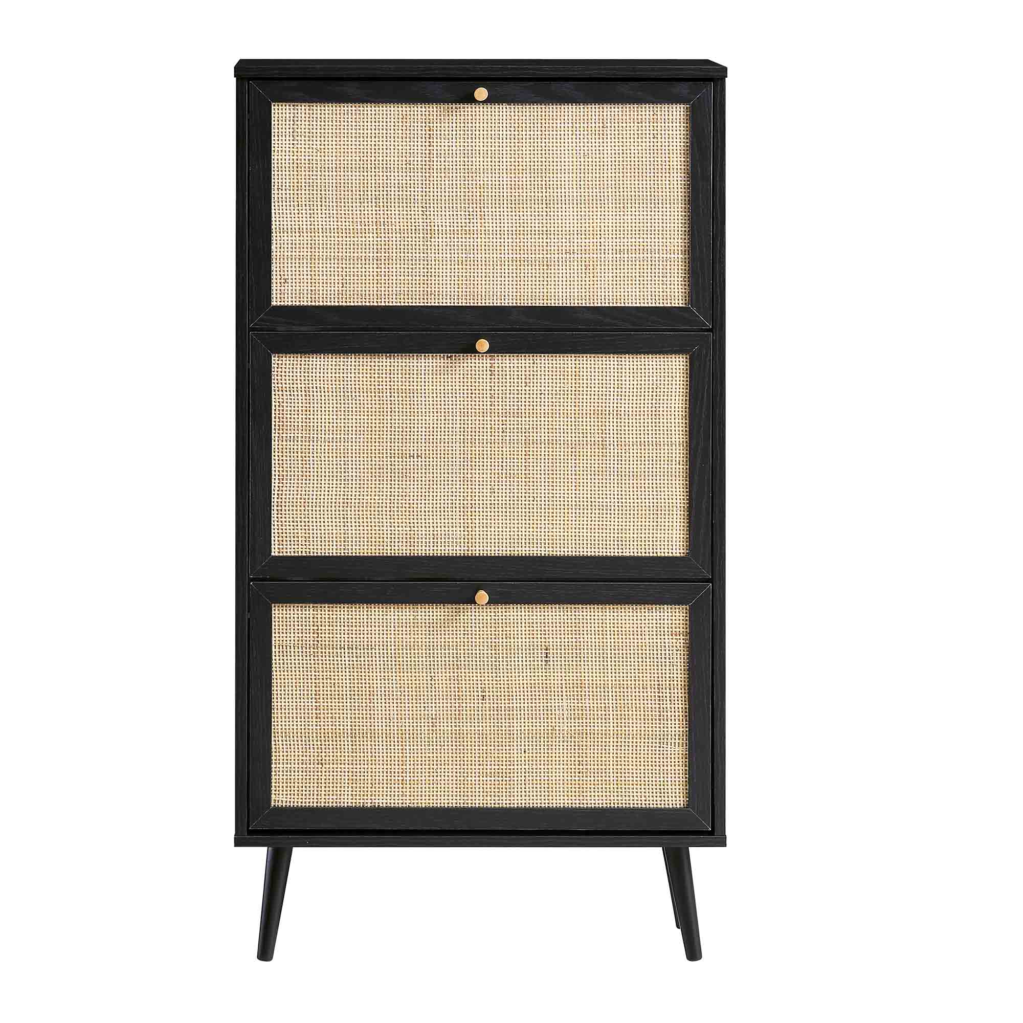 Frances Rattan 3 Tier Shoe Storage Cabinet, Black - Image 3
