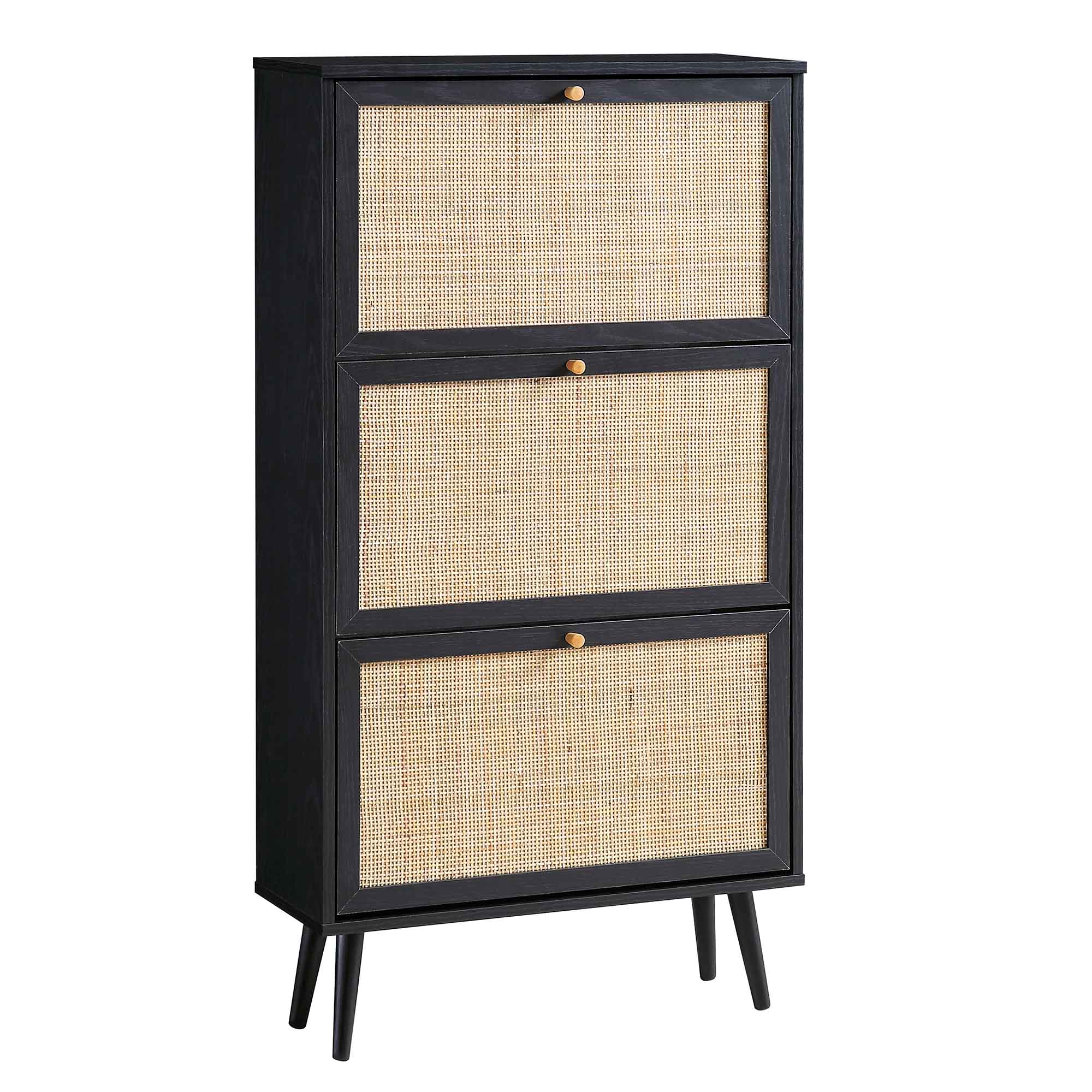 Frances Rattan 3 Tier Shoe Storage Cabinet, Black - Image 4
