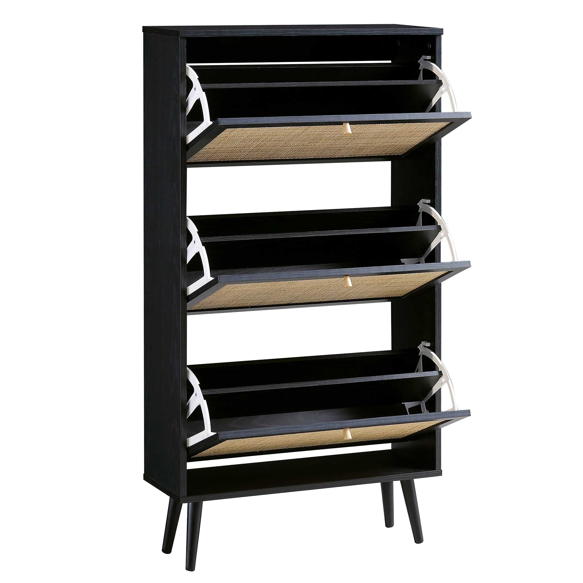Frances Rattan 3 Tier Shoe Storage Cabinet, Black - Image 6
