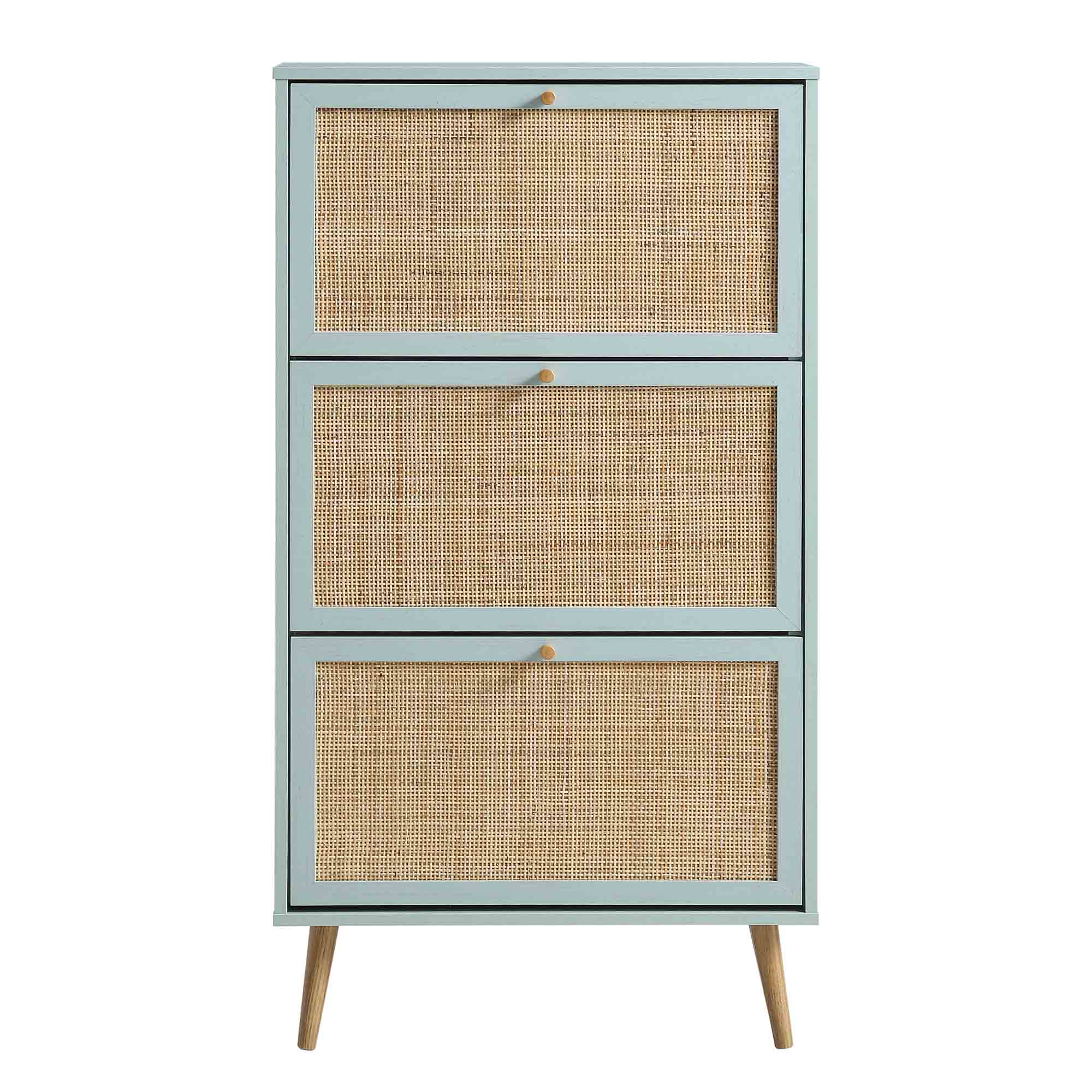 Frances Rattan 3 Tier Shoe Storage Cabinet, Mint - Image 3