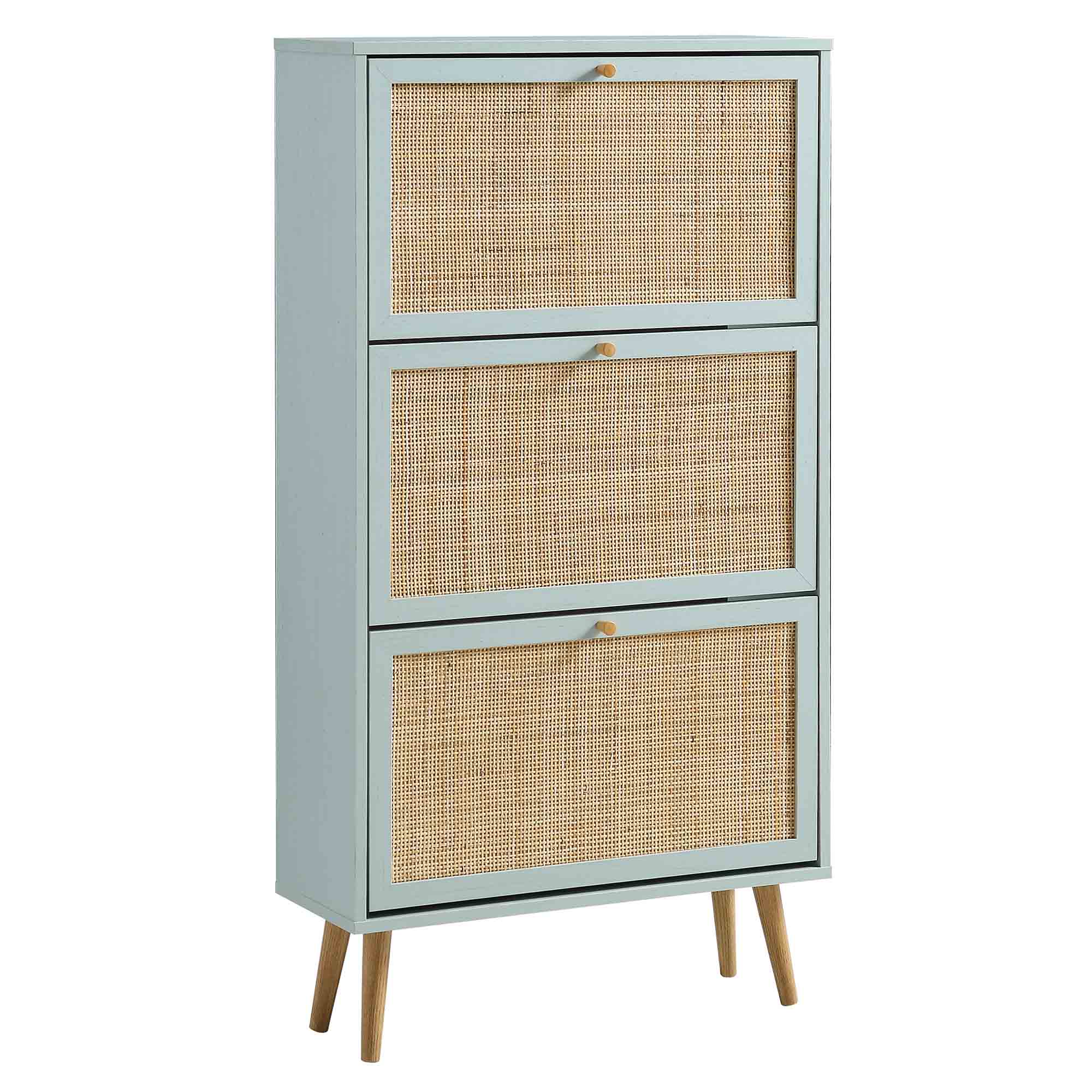 Frances Rattan 3 Tier Shoe Storage Cabinet, Mint - Image 4