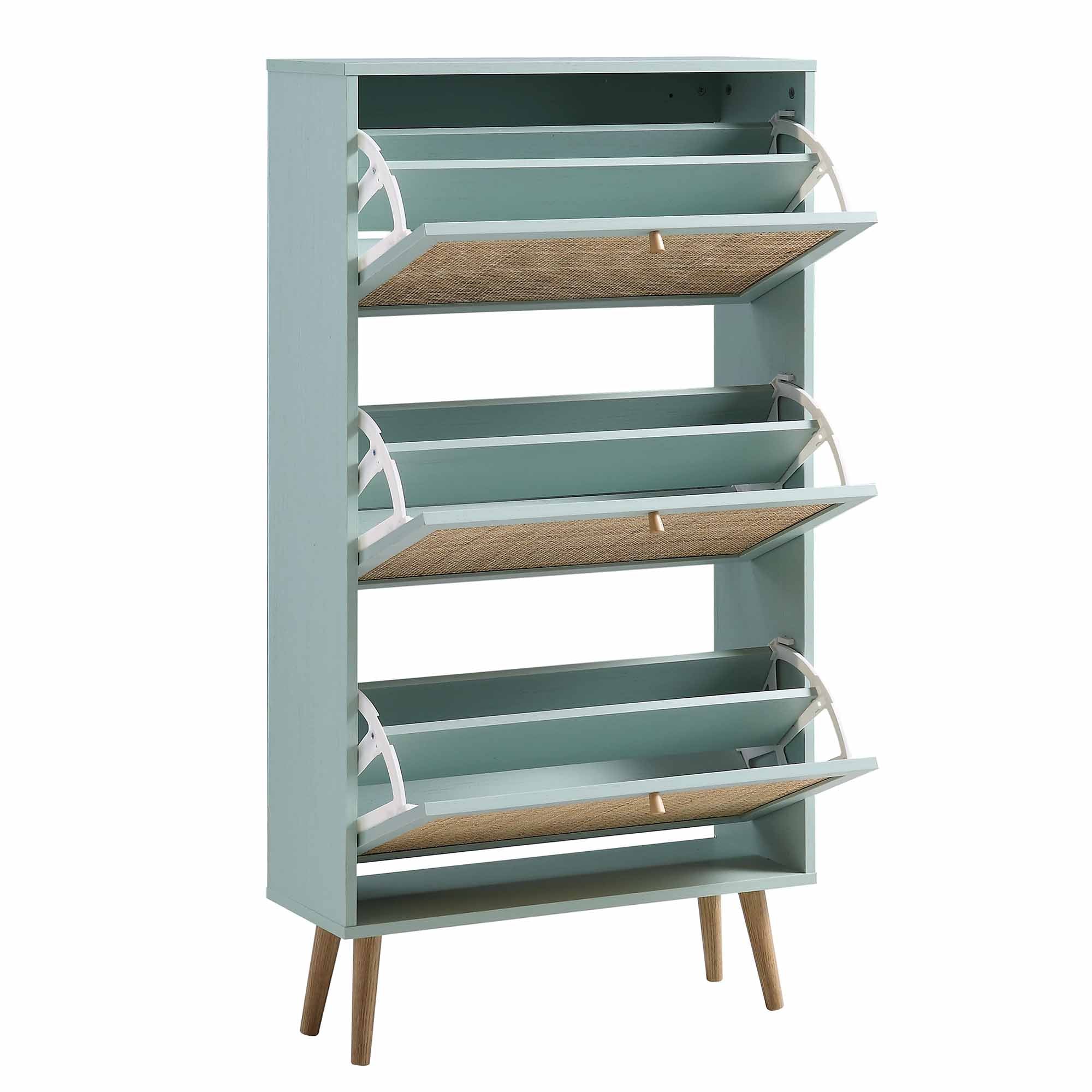 Frances Rattan 3 Tier Shoe Storage Cabinet, Mint - Image 6