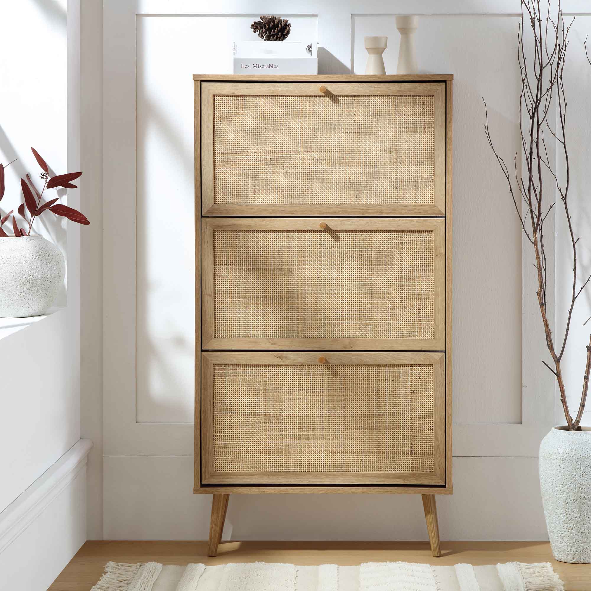 Frances Rattan 3 Tier Shoe Storage Cabinet, Natural - Image 2