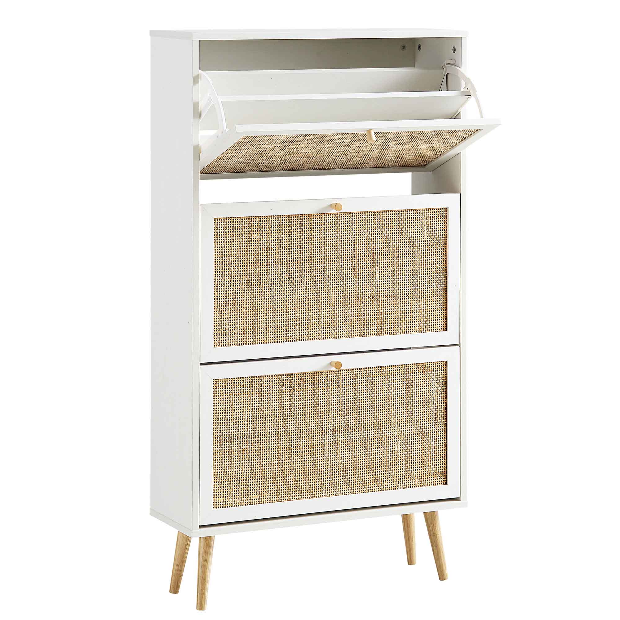 Frances Rattan 3 Tier Shoe Storage Cabinet, White - Image 7
