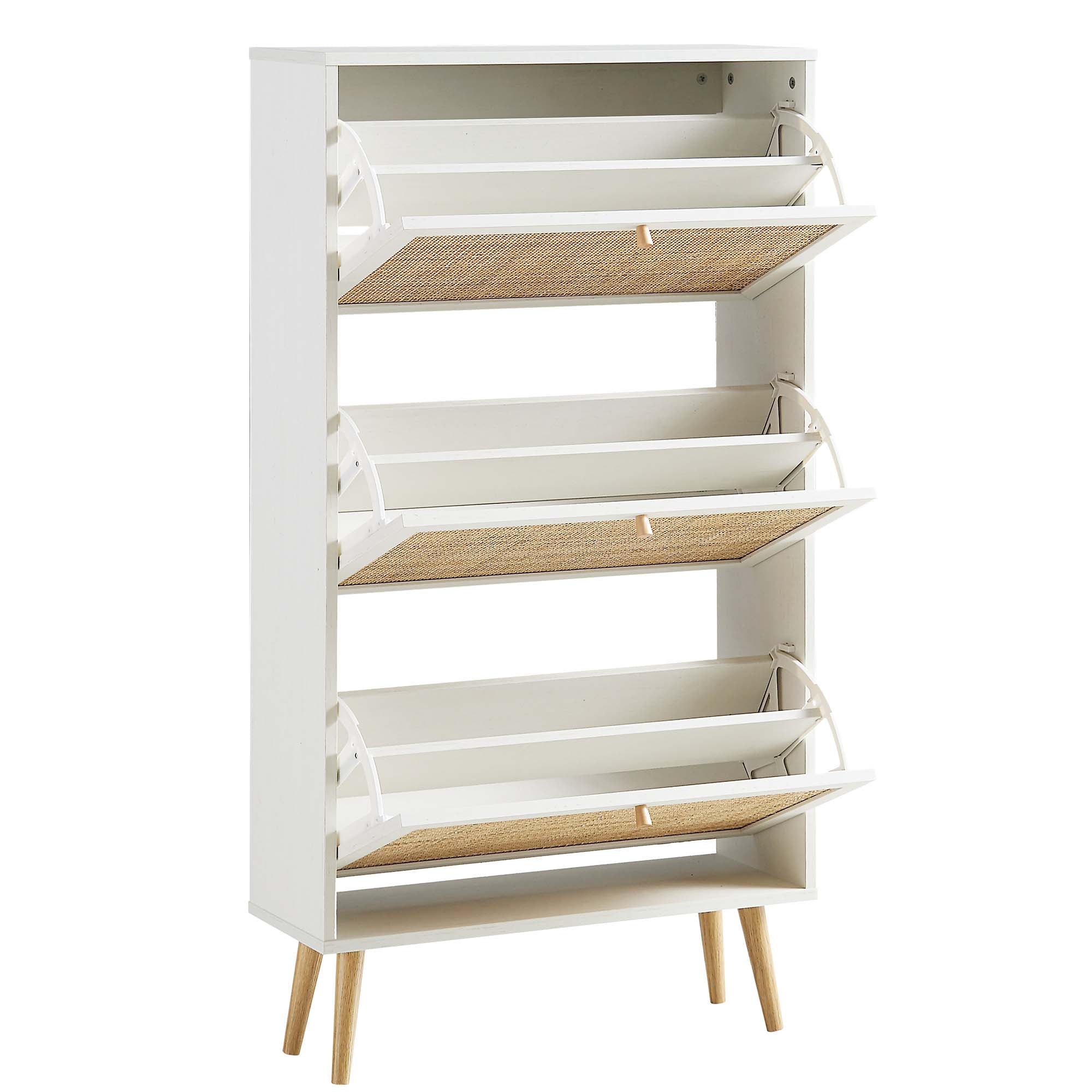 Frances Rattan 3 Tier Shoe Storage Cabinet, White - Image 8